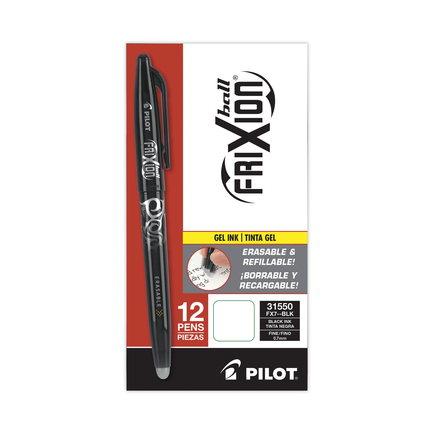 FriXion Ball Erasable Gel Pen, Stick, Fine 0.7 mm, Black Ink, Black/White  Barrel - mastersupplyonline