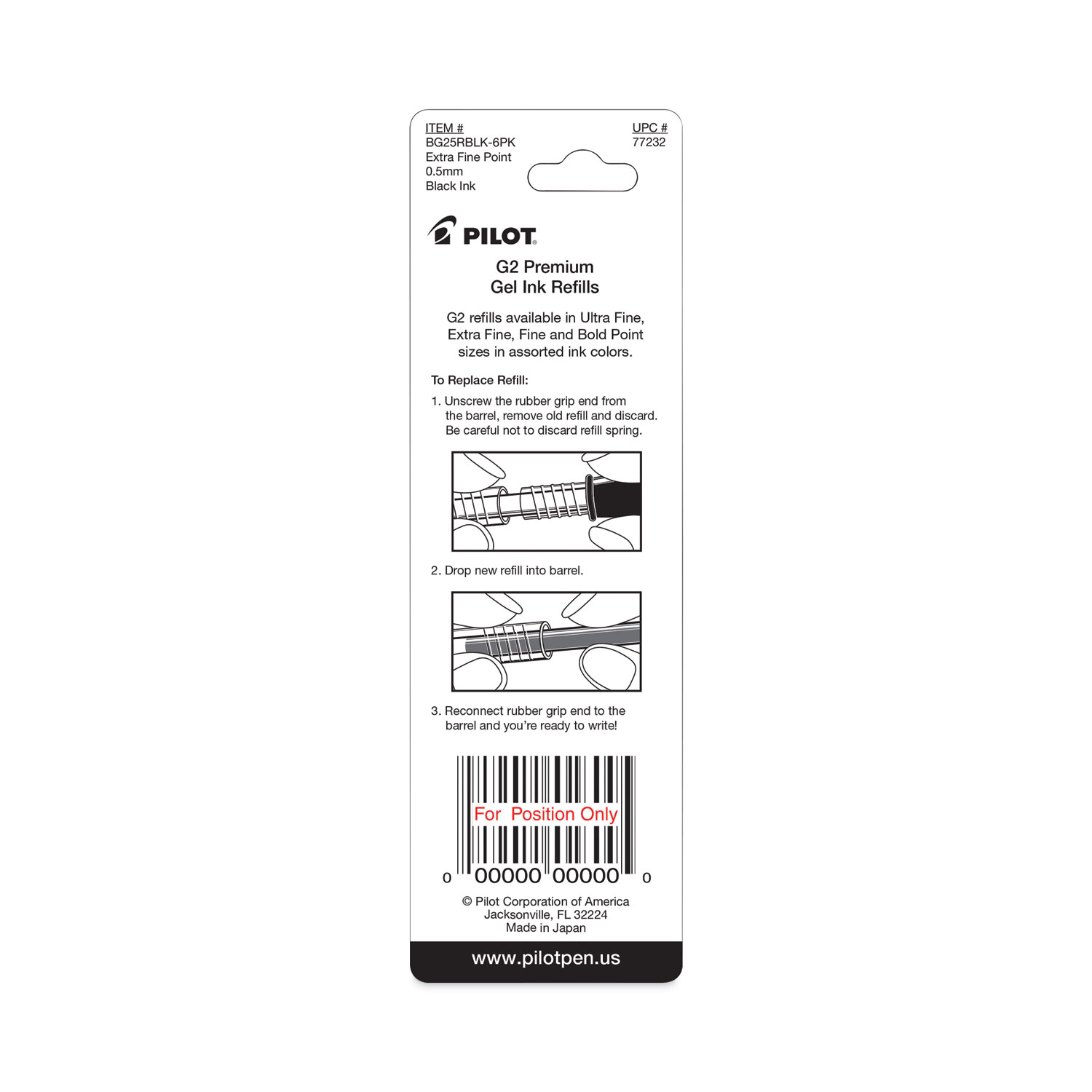 Refill for Pilot B2P, Dr Grip, G2, G6, MR Metropolitan, Precise BeGreen and  Q7 Gel Pens, Fine Tip, Black Ink, 2/Pack - Pointer Office Products