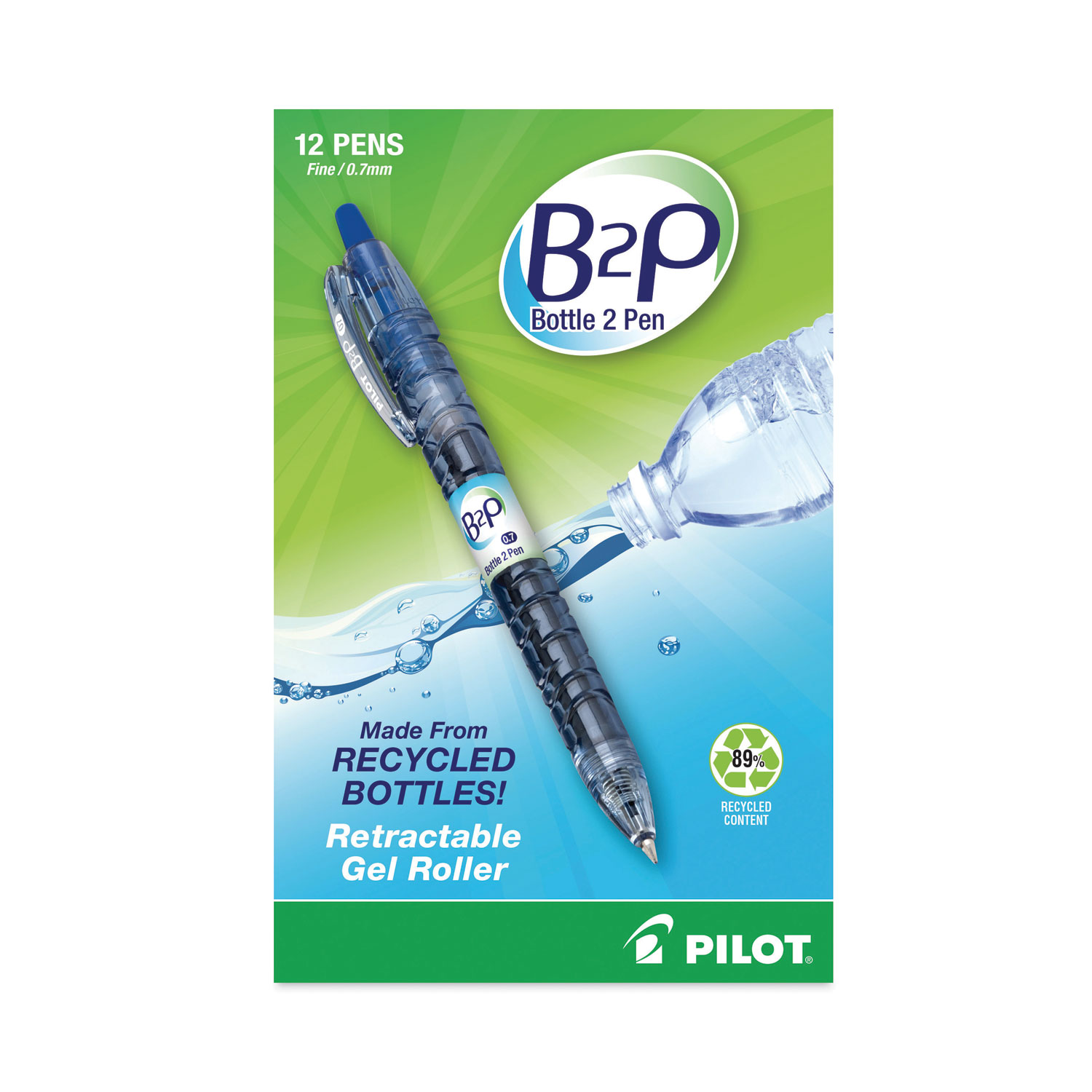 B2P Bottle-2-Pen Recycled Gel Pen, Retractable, Fine 0.7 mm, Blue