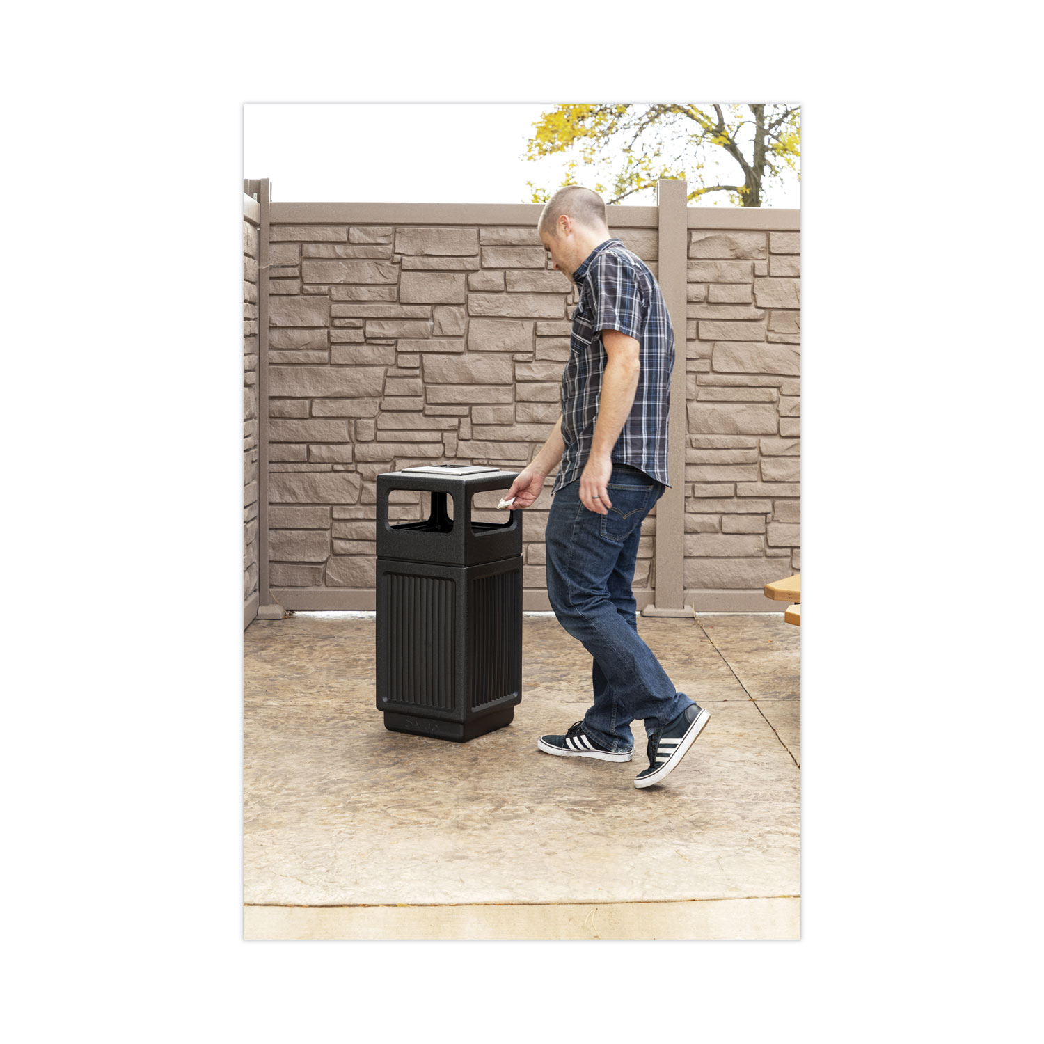 Safco Canmeleon Square Side-Open Receptacle, Black (38 gal)