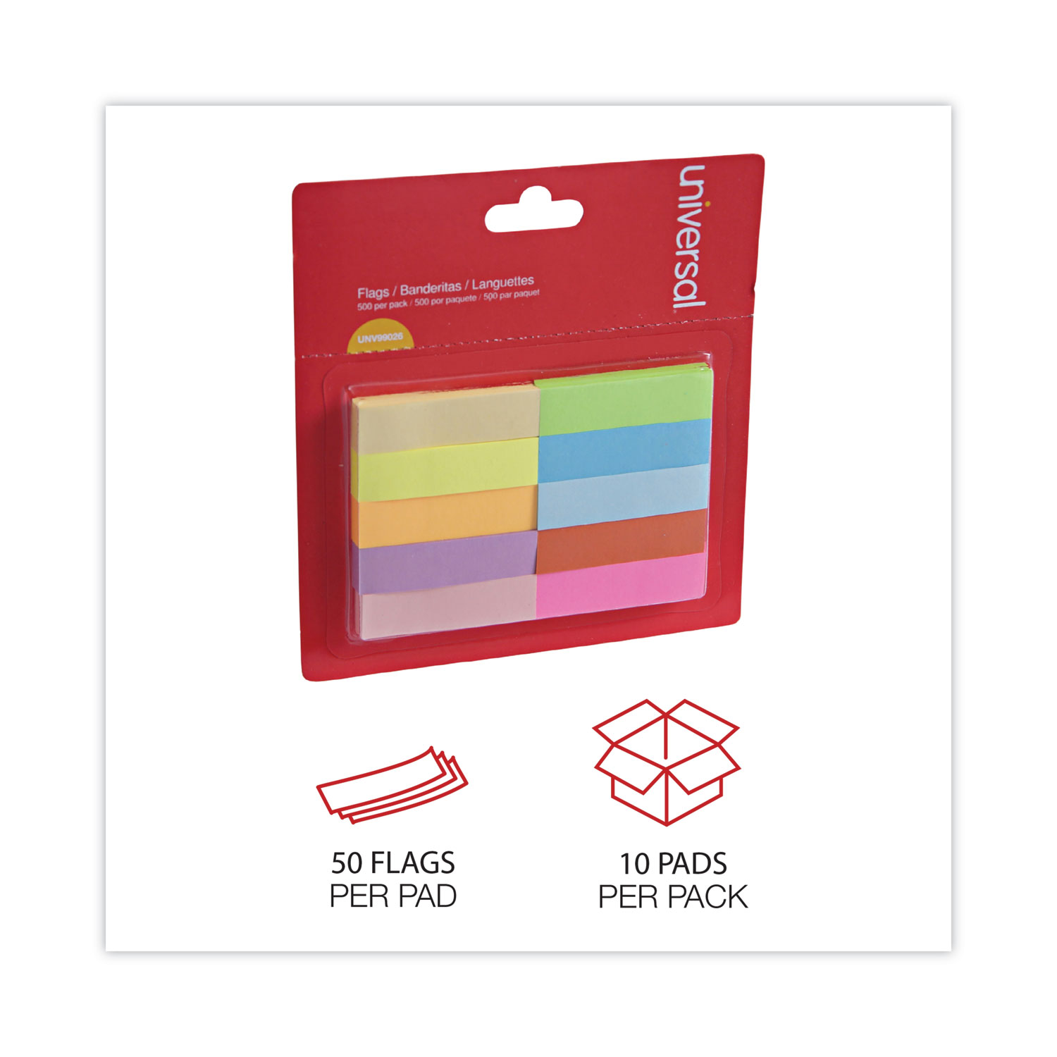 Self-Stick Page Tabs, 0.5 x 2, Assorted Colors, 500/Pack - Zerbee