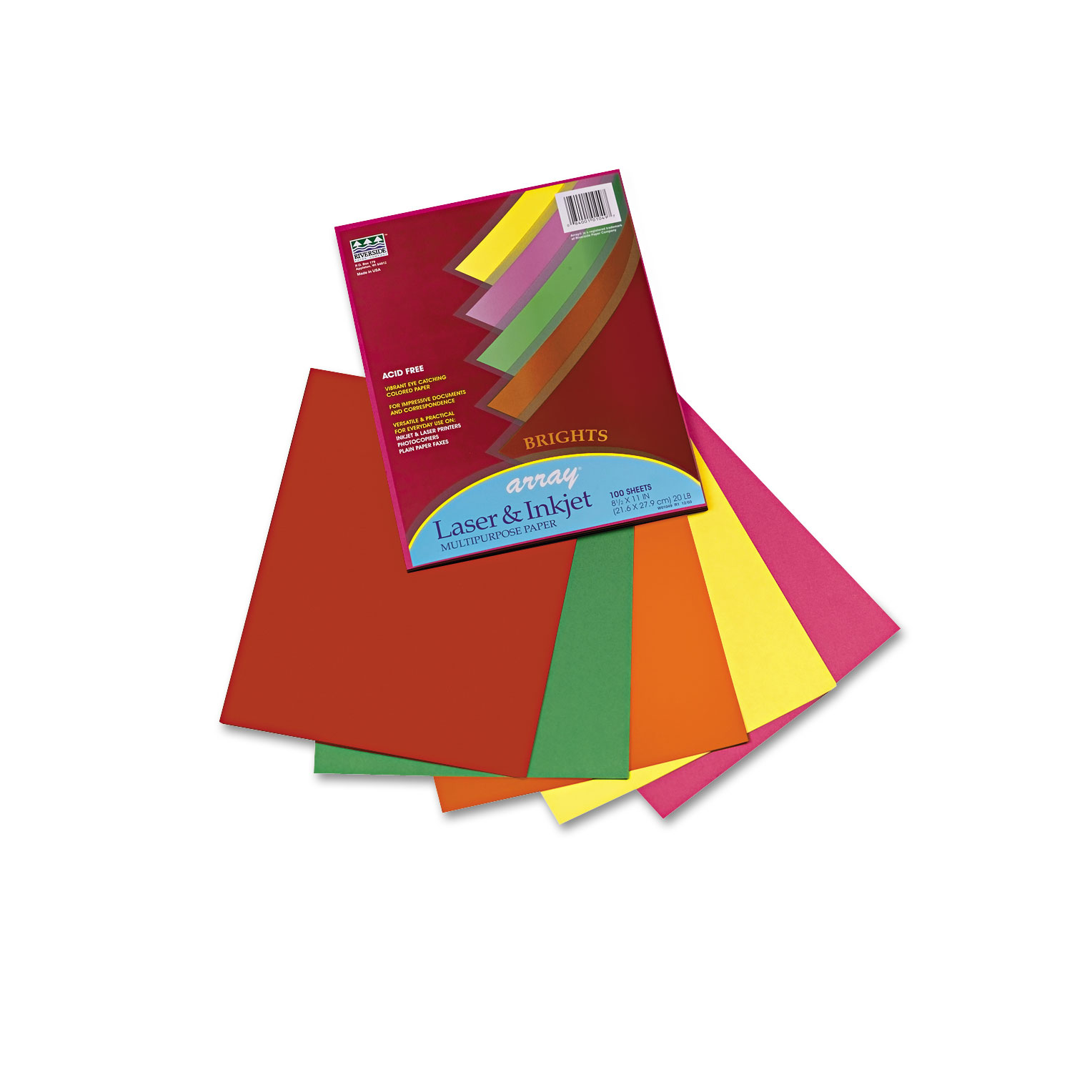 Array Colored Bond Paper, 20lb, Letter, Assorted, 100 Sheets/Pack