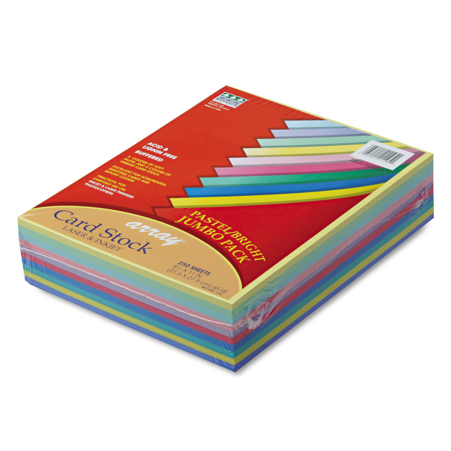 Array Card Stock, 65 lb., Letter, Assorted Colors, 250 Sheets/Pack