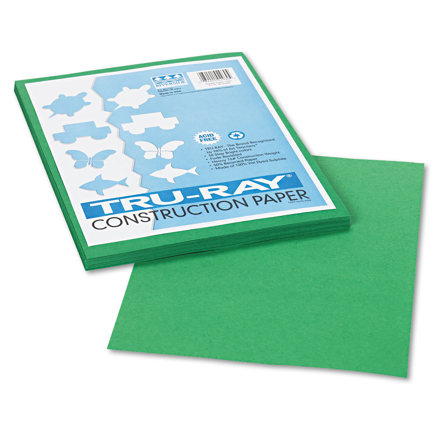 Tru-Ray Construction Paper, 76 lbs., 9 x 12, Holiday Green, 50 Sheets/Pack