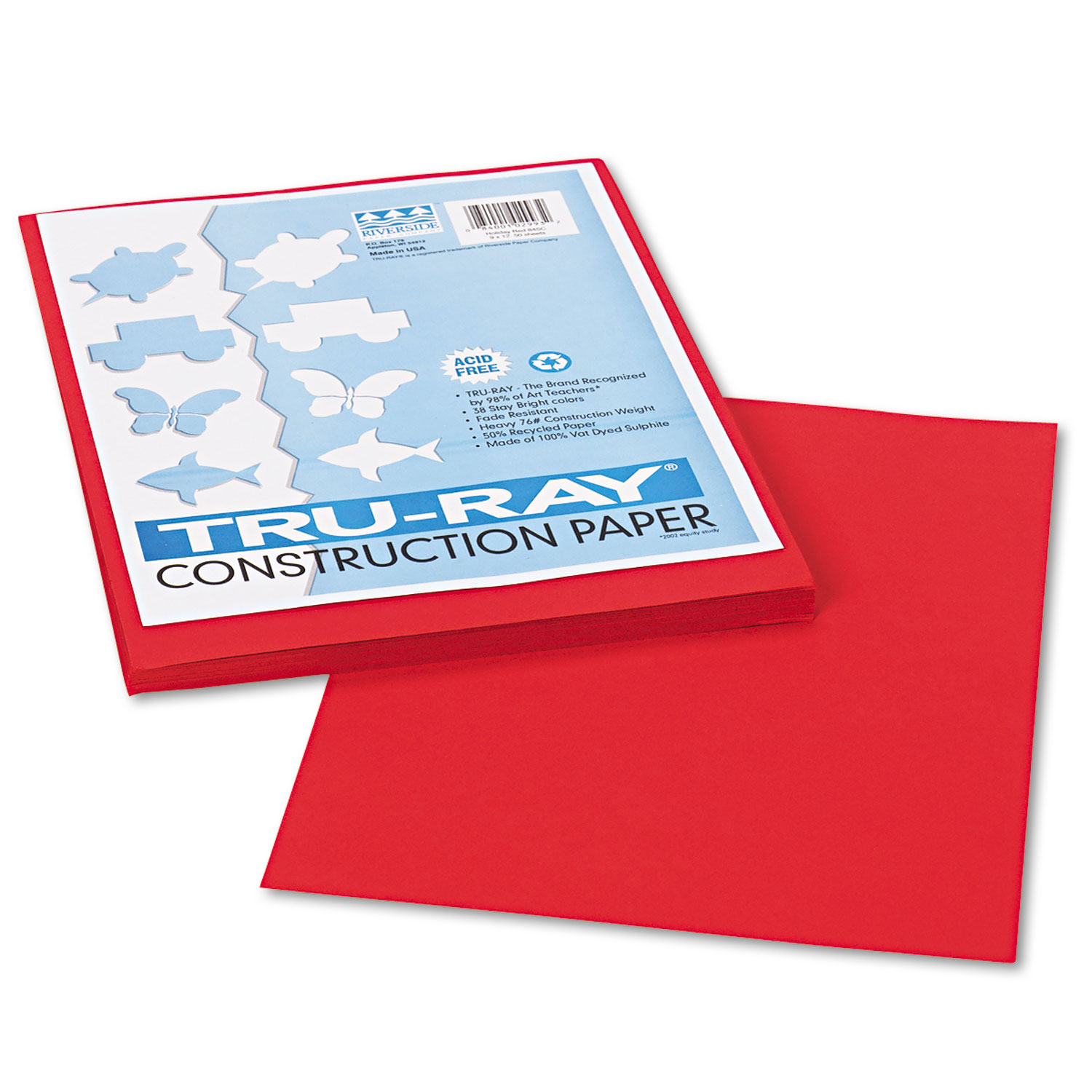 Tru-Ray Construction Paper, 76 lbs., 9 x 12, Holiday Red, 50 Sheets/Pack