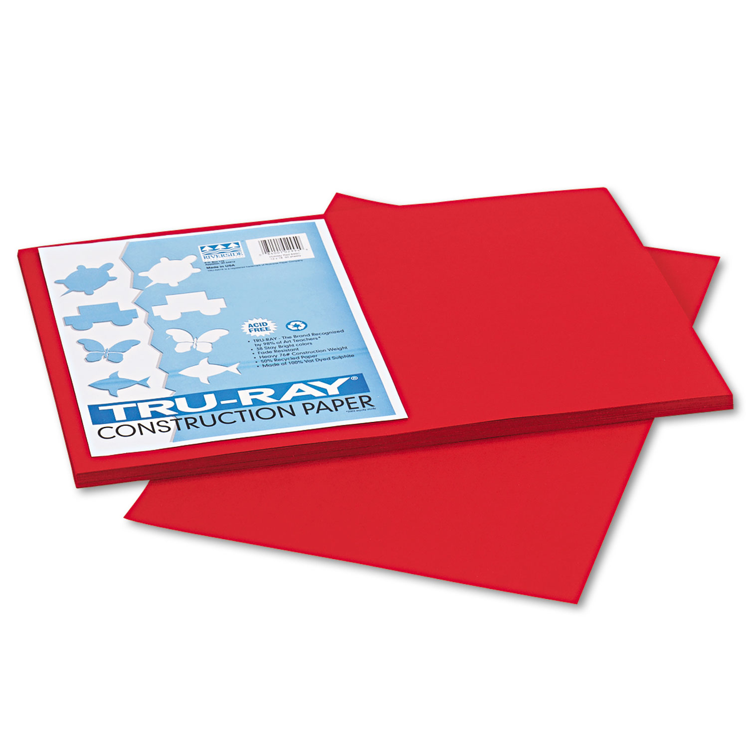 Tru-Ray Construction Paper, 76lb, 12 x 18, Holiday Red, 50/Pack