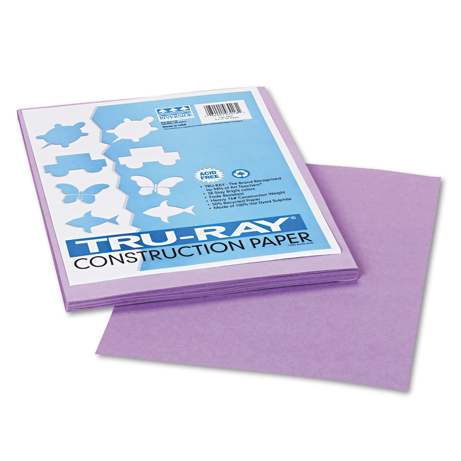 Tru-Ray Construction Paper, 76 lbs., 9 x 12, Lilac, 50 Sheets/Pack