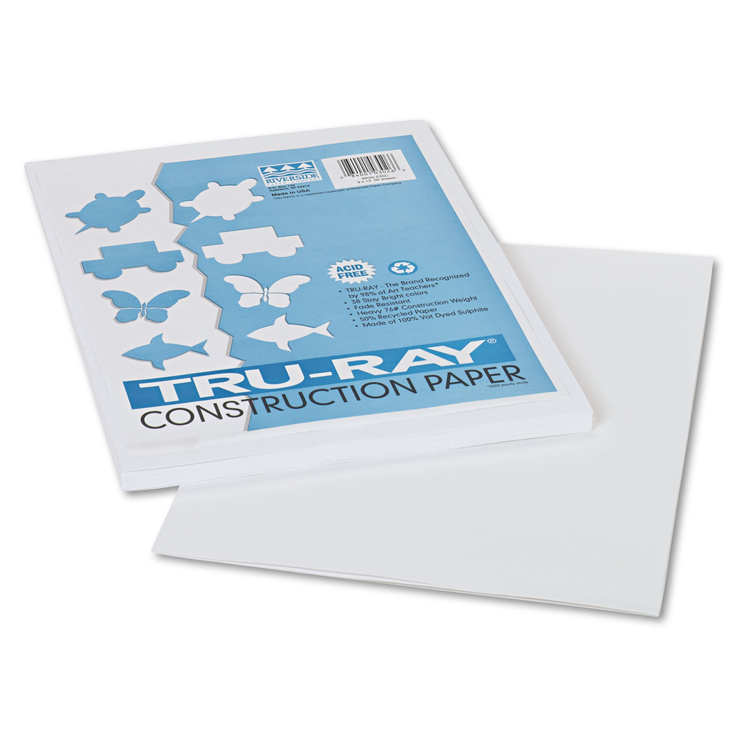  Pacon 103026 Tru-Ray Construction Paper, 76lb, 9 x 12, White, 50/Pack (PAC103026) 
