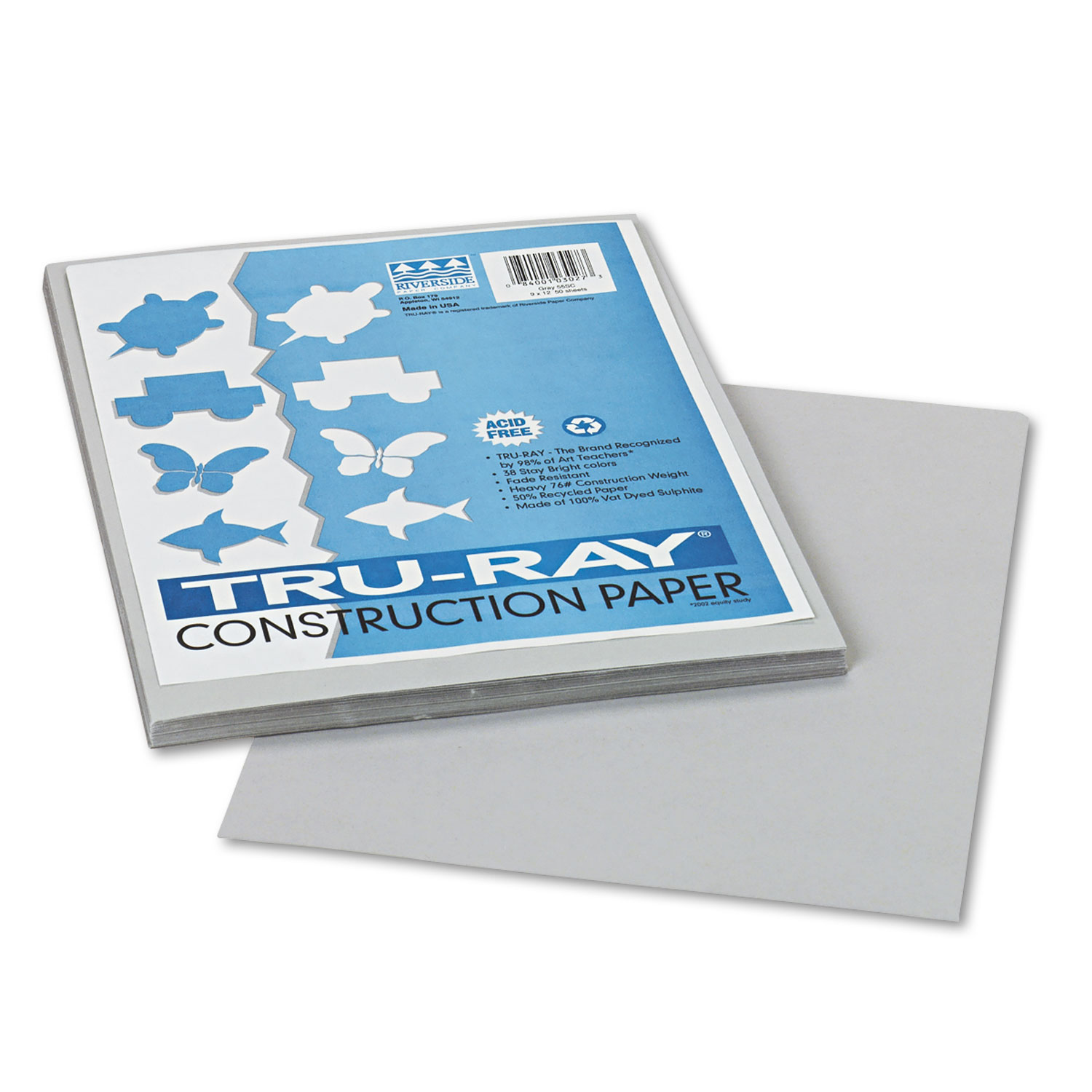  Pacon 103027 Tru-Ray Construction Paper, 76lb, 9 x 12, Gray, 50/Pack (PAC103027) 