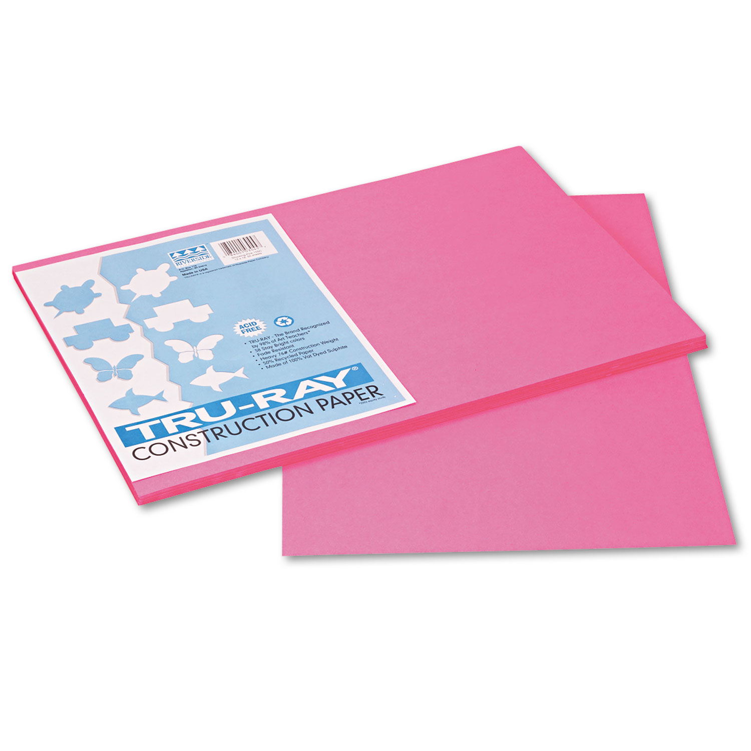 Tru-Ray Construction Paper, 76 lbs., 12 x 18, Shocking Pink, 50 Sheets/Pack
