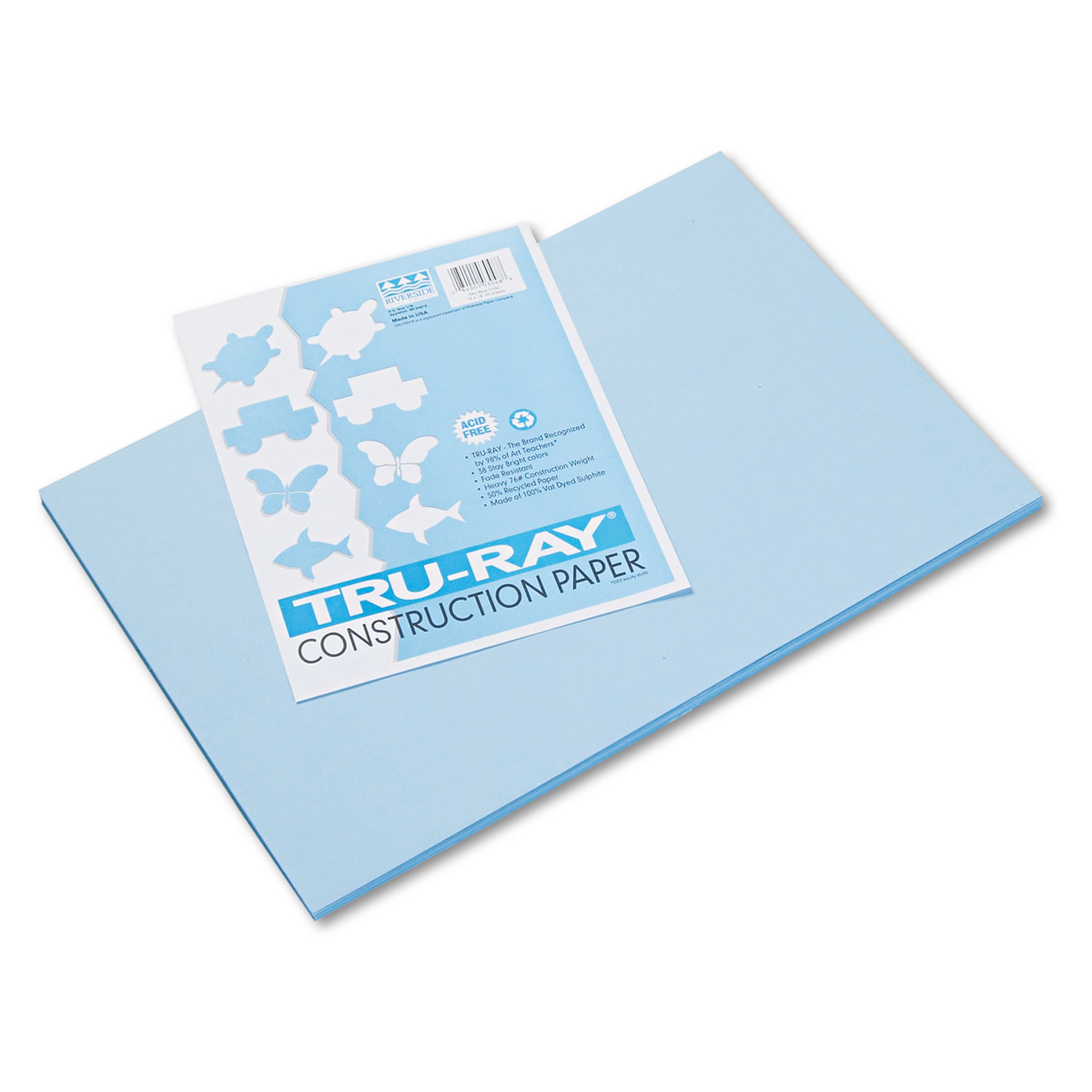 Tru-Ray Construction Paper, 76 lbs., 12 x 18, Sky Blue, 50 Sheets/Pack