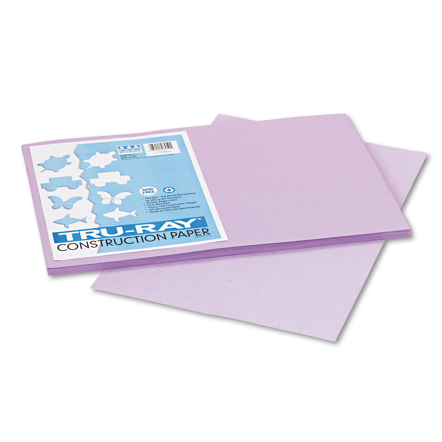 Tru-Ray Construction Paper, 76 lbs., 12 x 18, Lilac, 50 Sheets/Pack