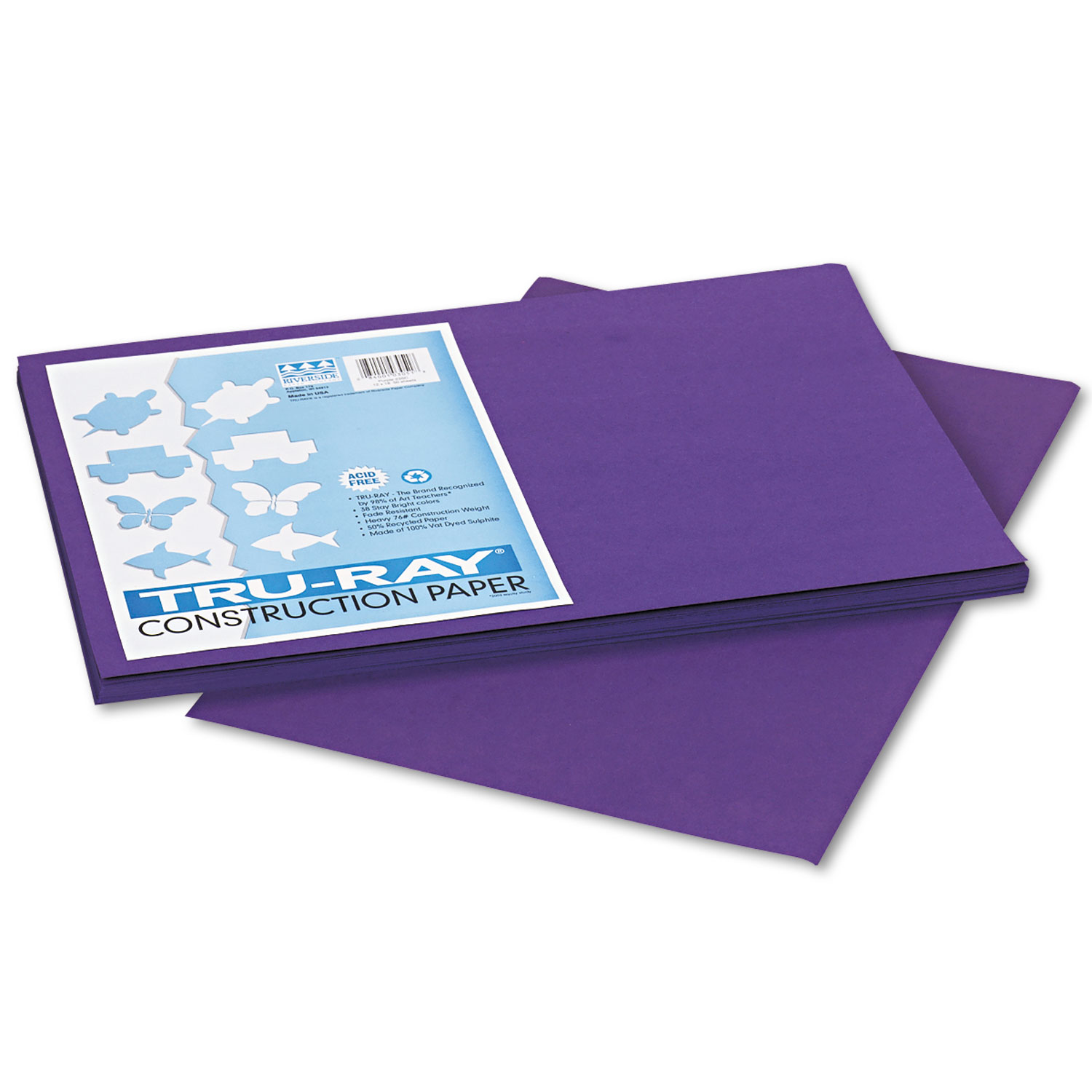 Tru-Ray Construction Paper, 76 lbs., 12 x 18, Purple, 50 Sheets/Pack