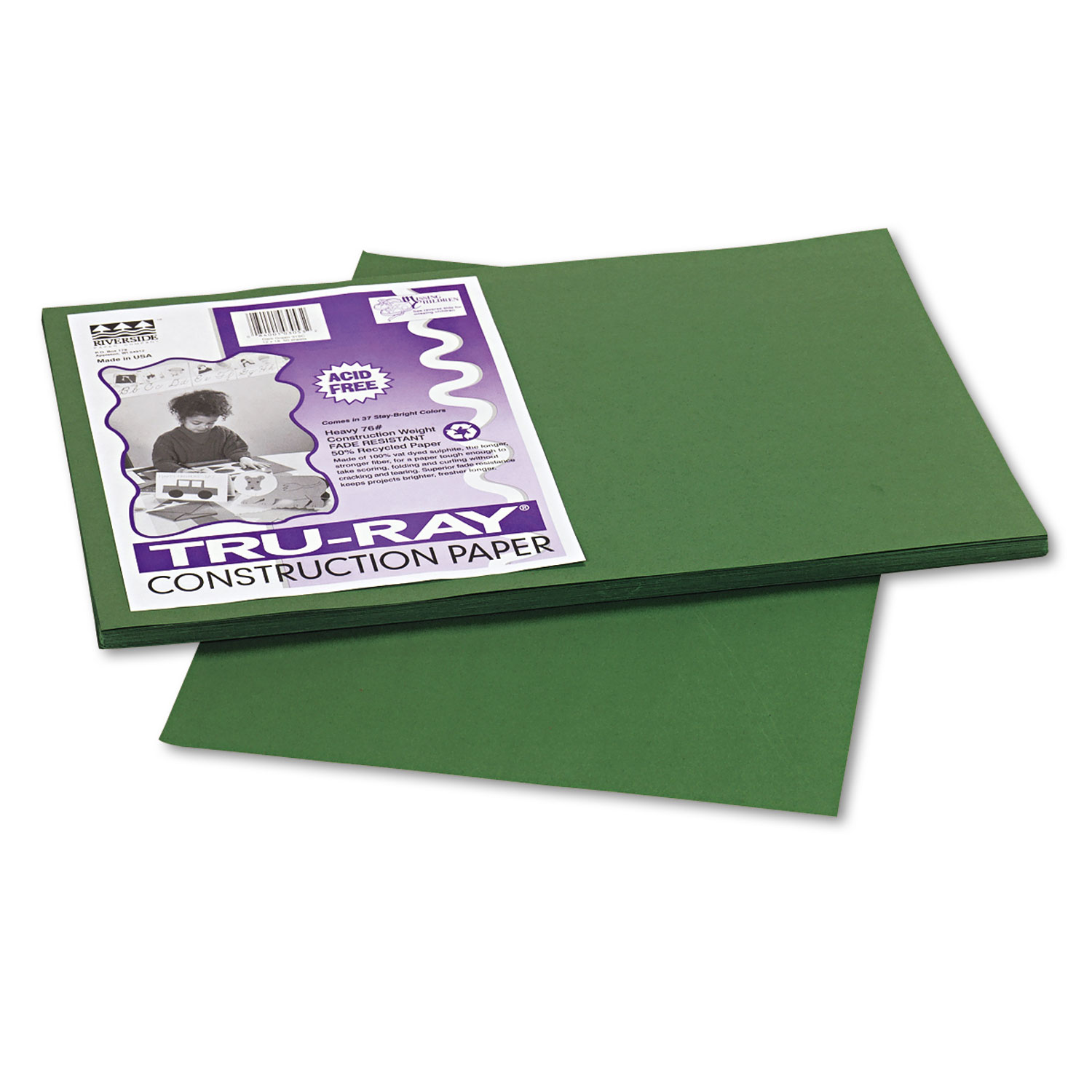 Tru-Ray Construction Paper, 76 lbs., 12 x 18, Dark Green, 50 Sheets/Pack
