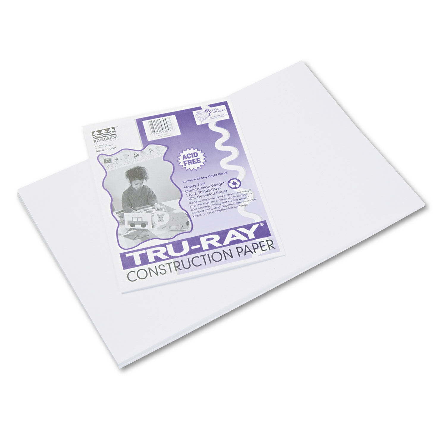  Pacon 103058 Tru-Ray Construction Paper, 76lb, 12 x 18, White, 50/Pack (PAC103058) 