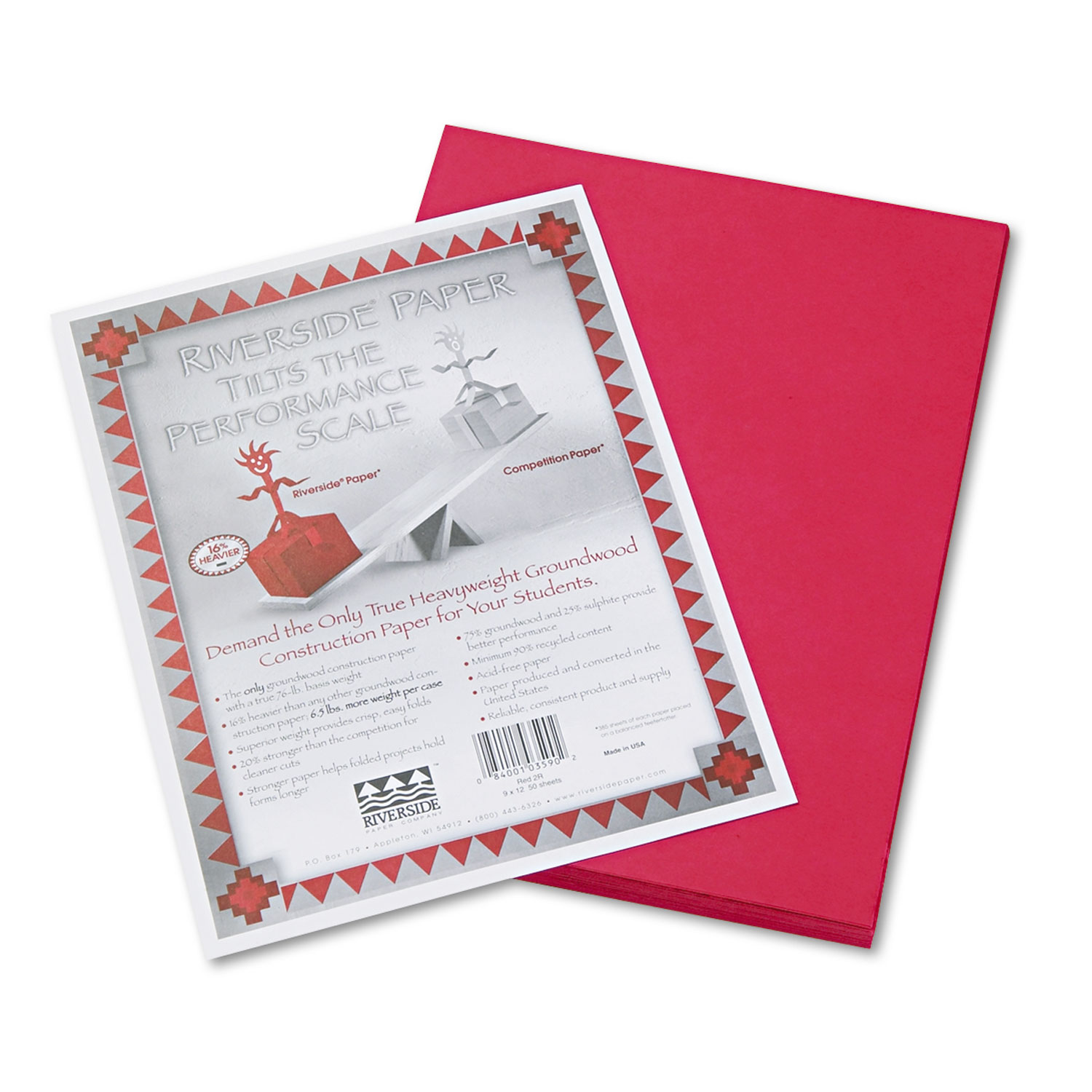 Pacon 103590 Riverside Construction Paper, 76lb, 9 x 12, Red, 50/Pack (PAC103590) 