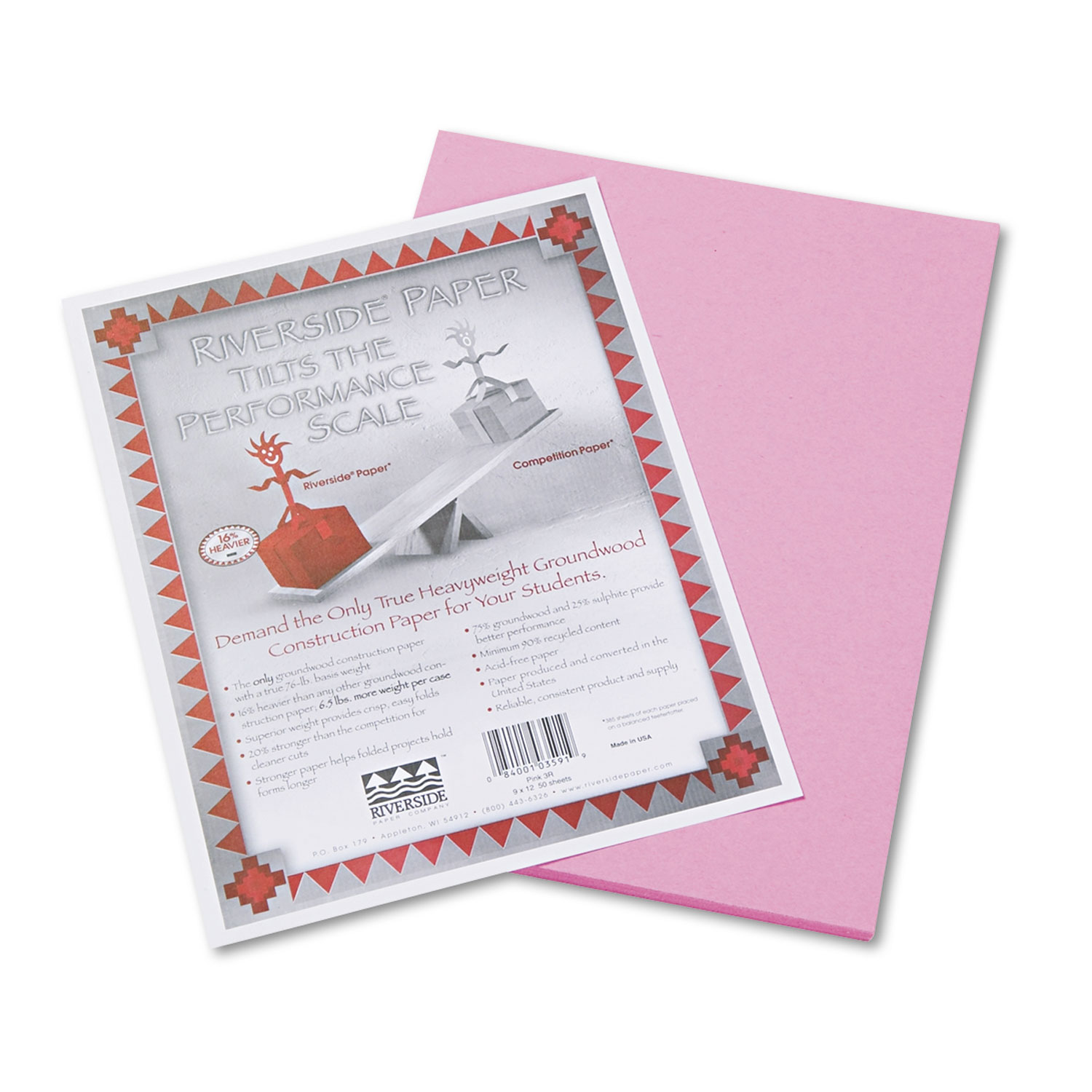  Pacon 103591 Riverside Construction Paper, 76lb, 9 x 12, Pink, 50/Pack (PAC103591) 