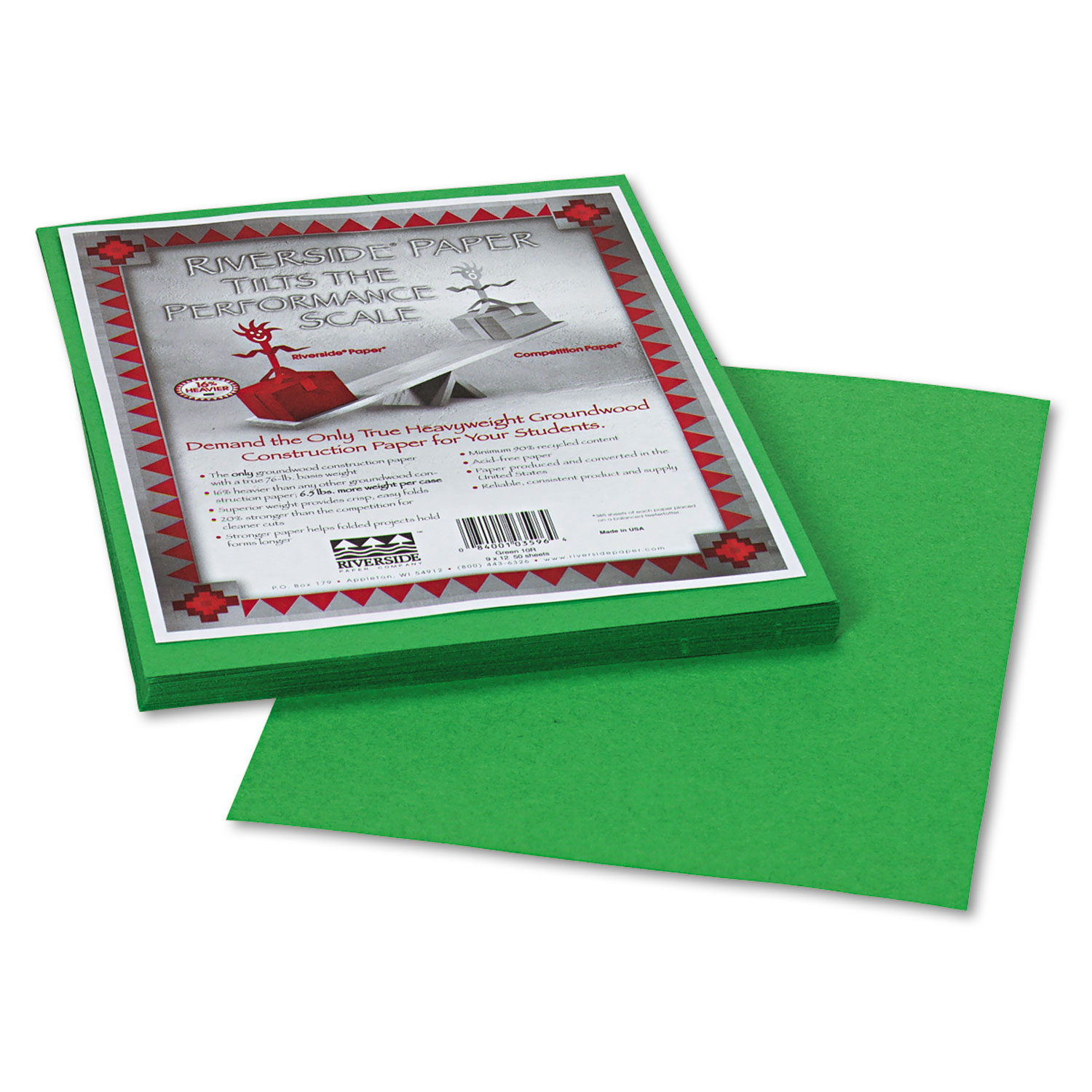  Pacon 103596 Riverside Construction Paper, 76lb, 9 x 12, Green, 50/Pack (PAC103596) 