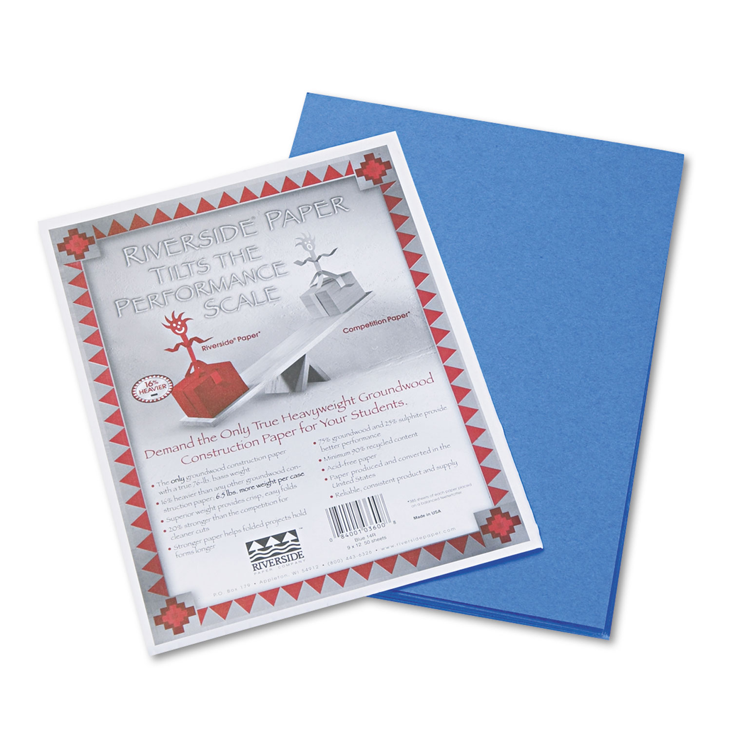  Pacon 103600 Riverside Construction Paper, 76lb, 9 x 12, Blue, 50/Pack (PAC103600) 