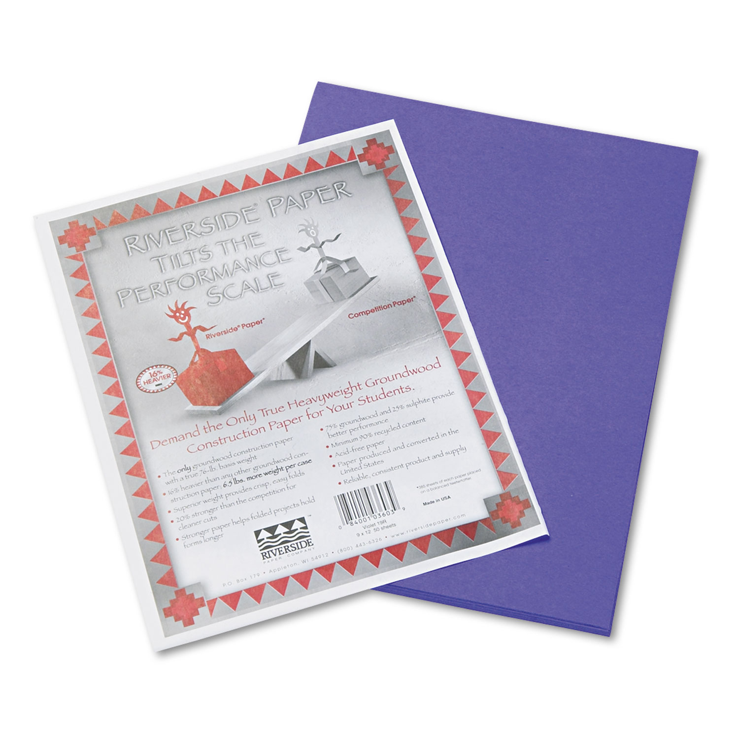  Pacon 103603 Riverside Construction Paper, 76lb, 9 x 12, Violet, 50/Pack (PAC103603) 