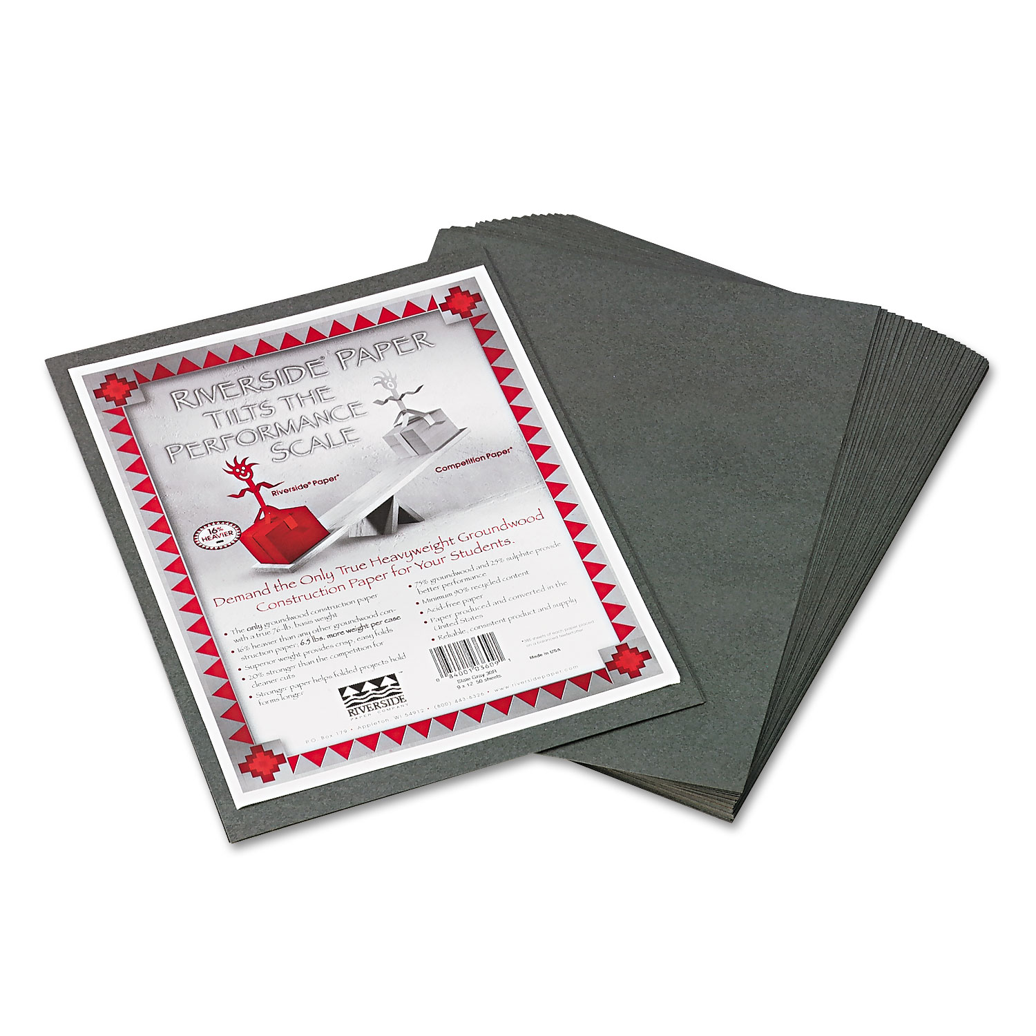Pacon® Riverside Construction Paper, 76lb, 9 x 12, Slate Gray, 50/Pack