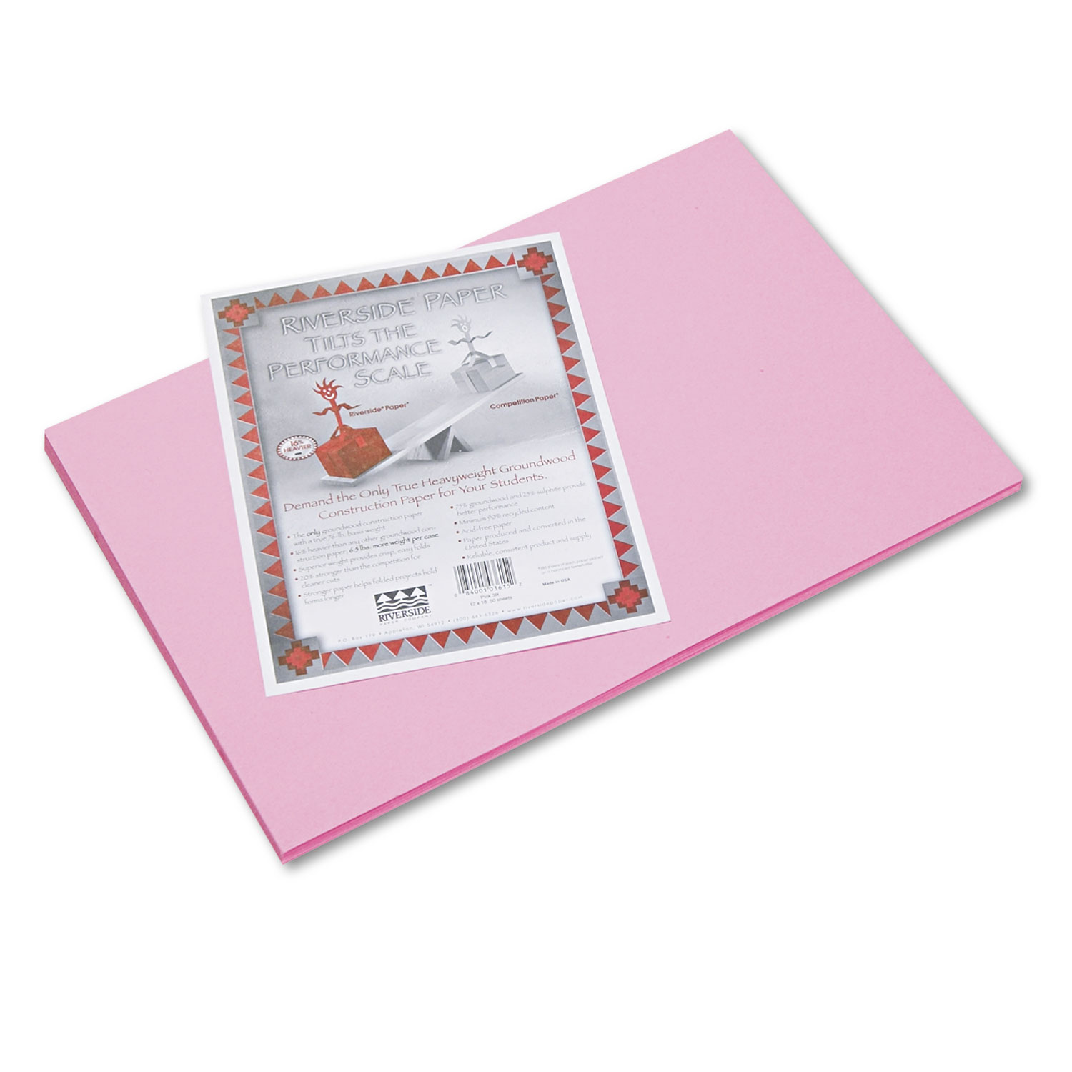  Pacon 103615 Riverside Construction Paper, 76lb, 12 x 18, Pink, 50/Pack (PAC103615) 