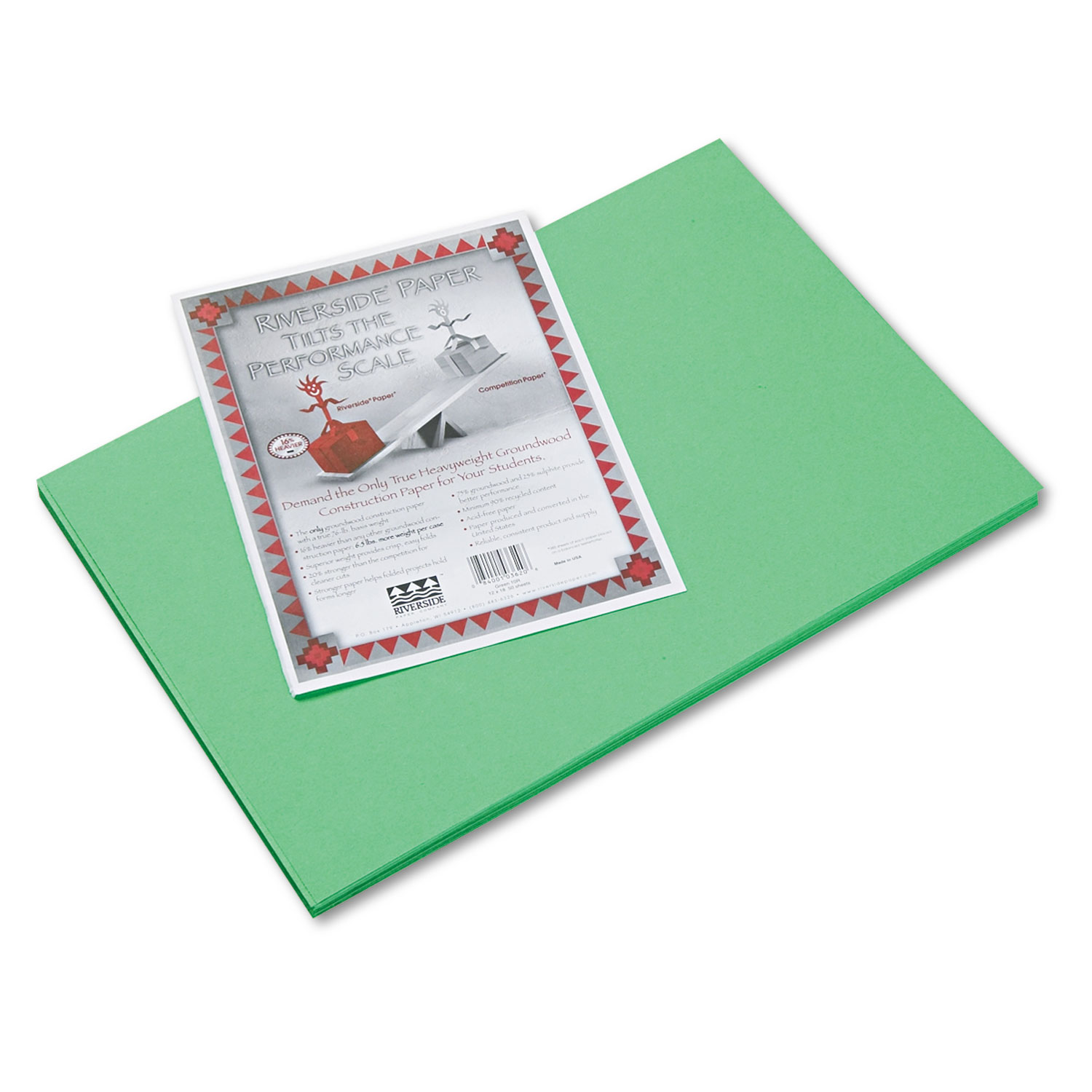  Pacon 103620 Riverside Construction Paper, 76lb, 12 x 18, Green, 50/Pack (PAC103620) 