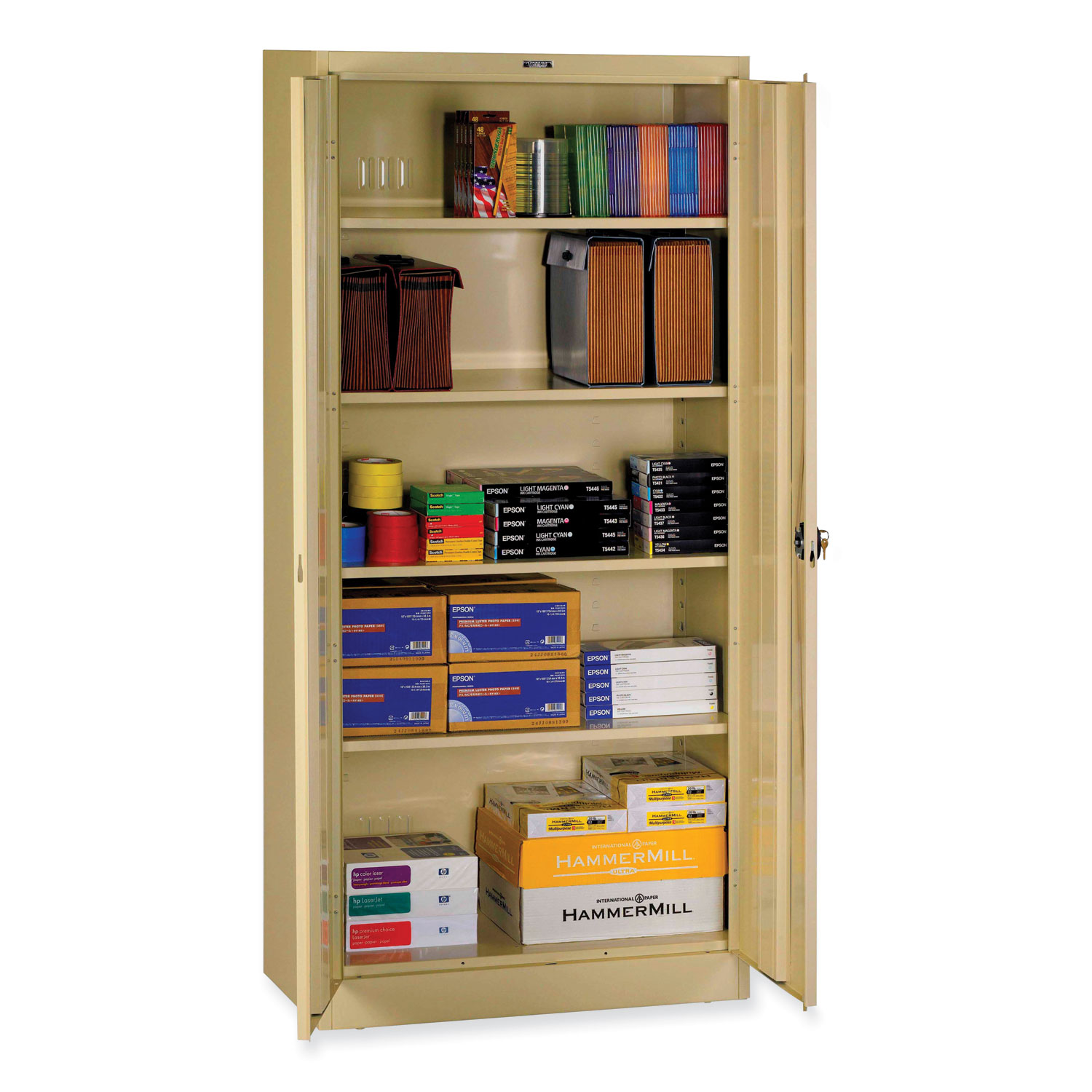 Deluxe Recessed Handle Storage Cabinet, 36w x 18d x 78h, Sand