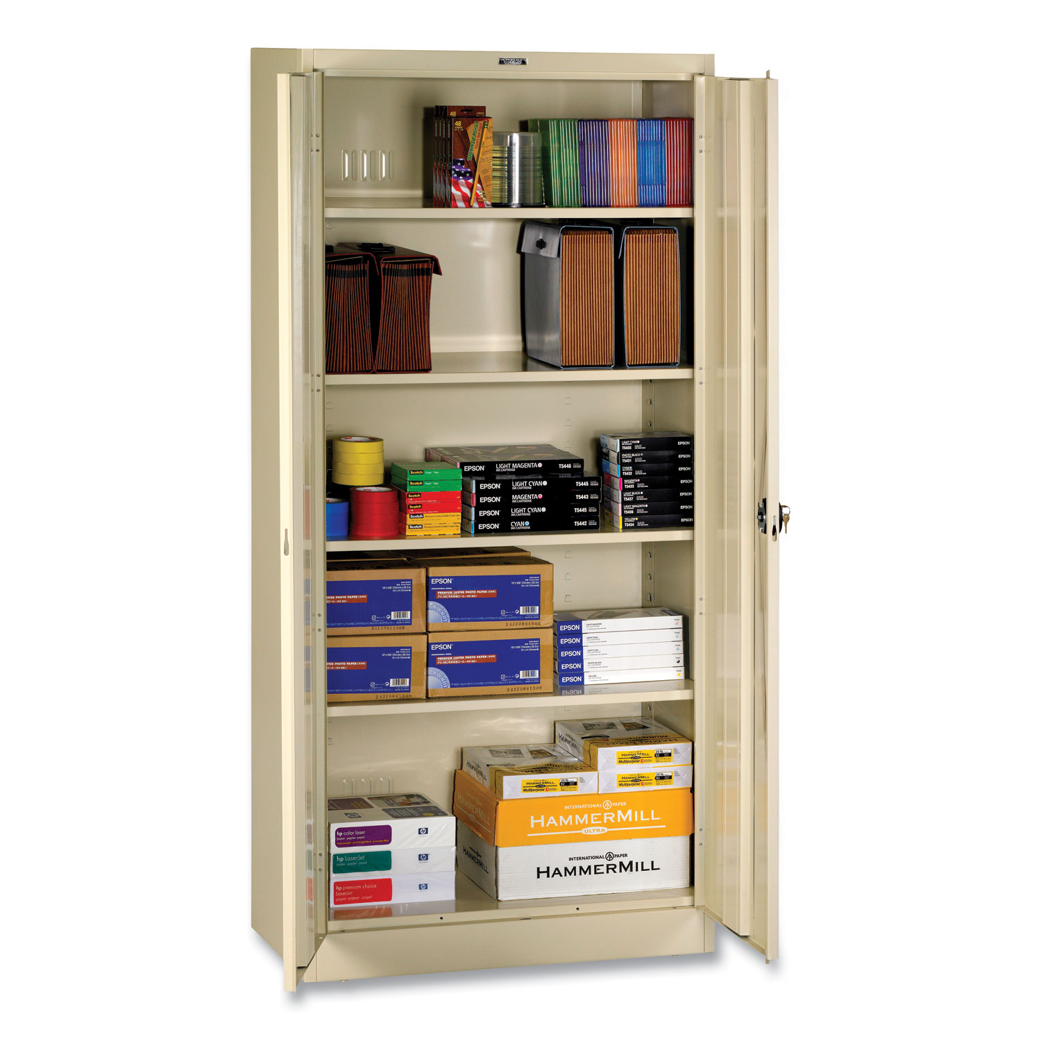 Deluxe Recessed Handle Storage Cabinet, 36w x 18d x 78h, Putty