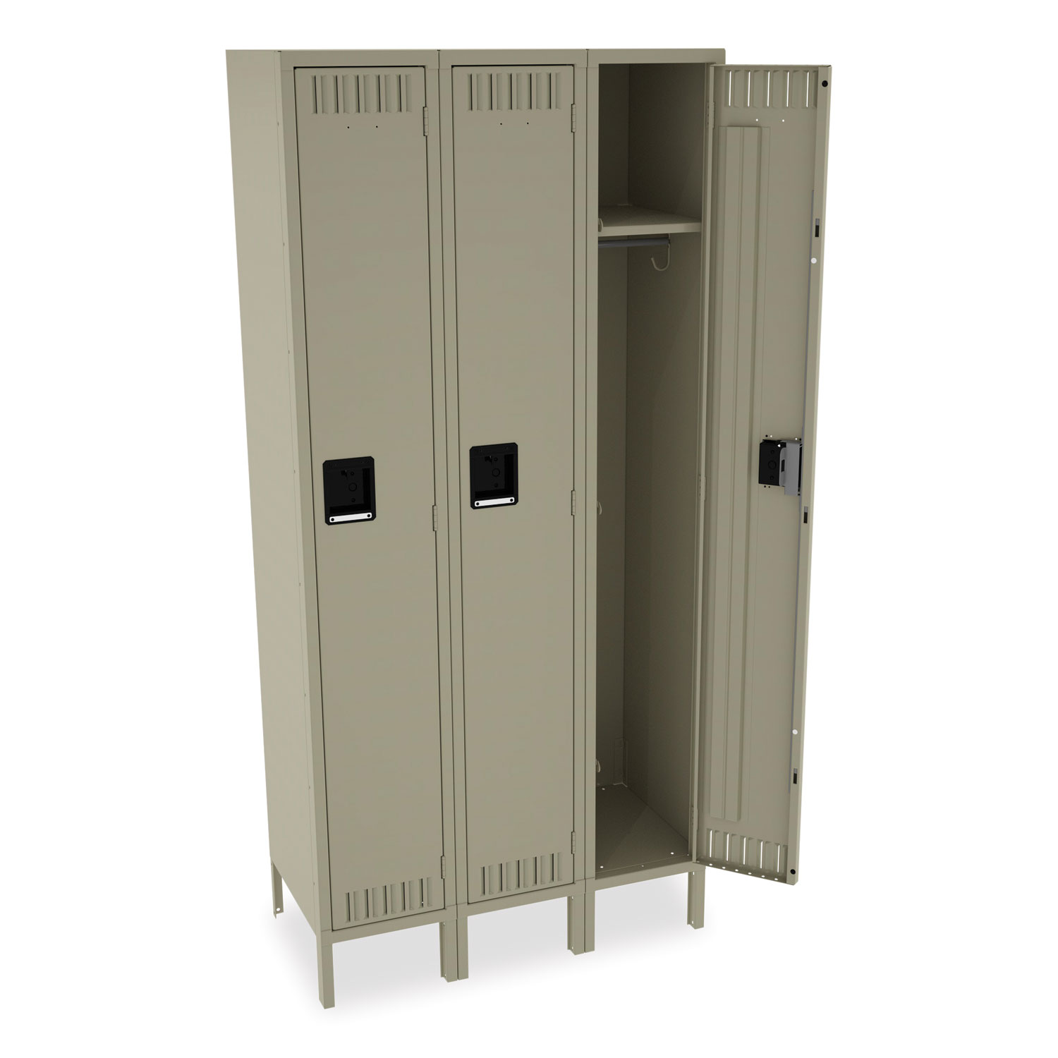 SingleTier Locker with Legs, Three Lockers with Hat Shelves and Coat