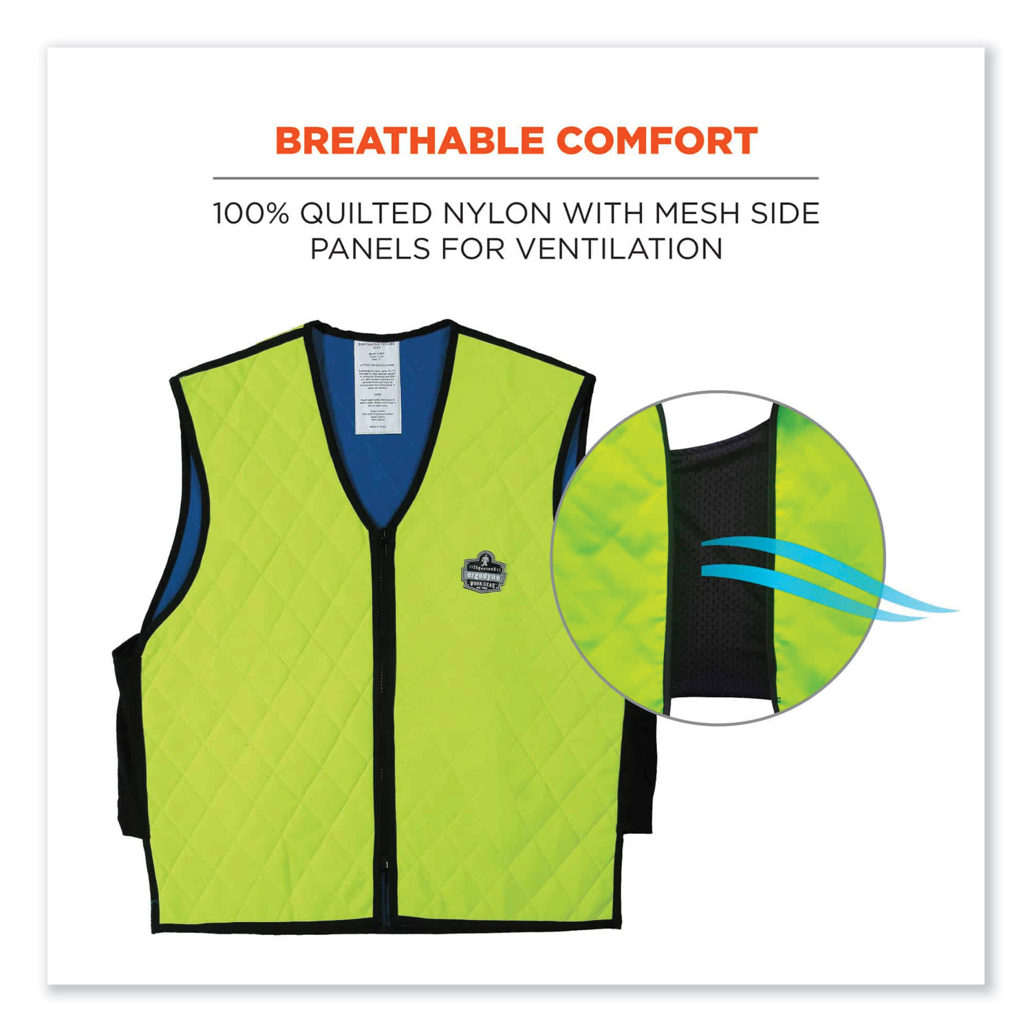 Chill-Its 6665 Embedded Polymer Cooling Vest with Zipper, Nylon/Polymer,  X-Large, Lime, Ships in 1-3 Business Days - ASE Direct