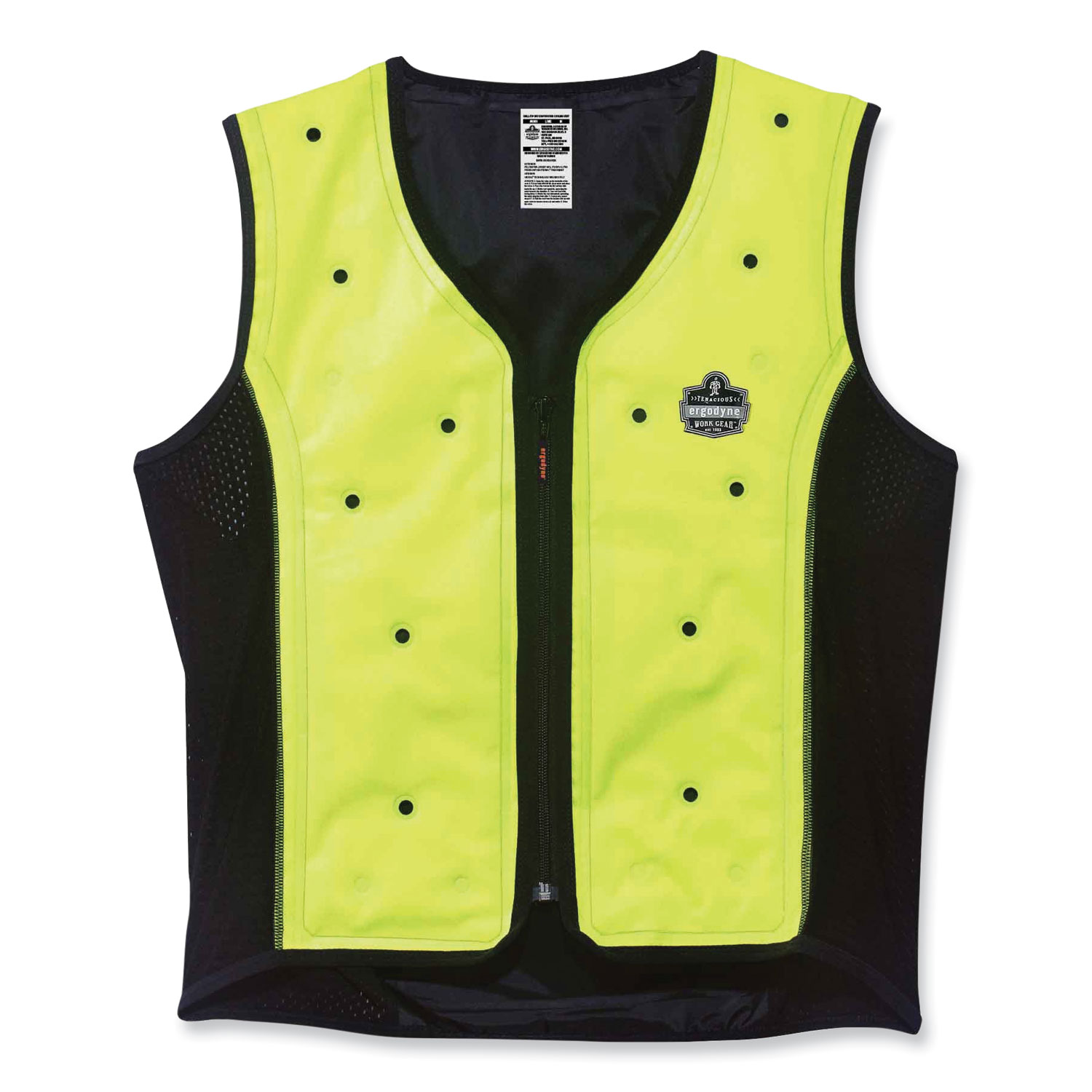 ergodyne® Chill-Its 6685 Premium Dry Evaporative Cooling Vest with Zipper, Nylon, Large, Lime