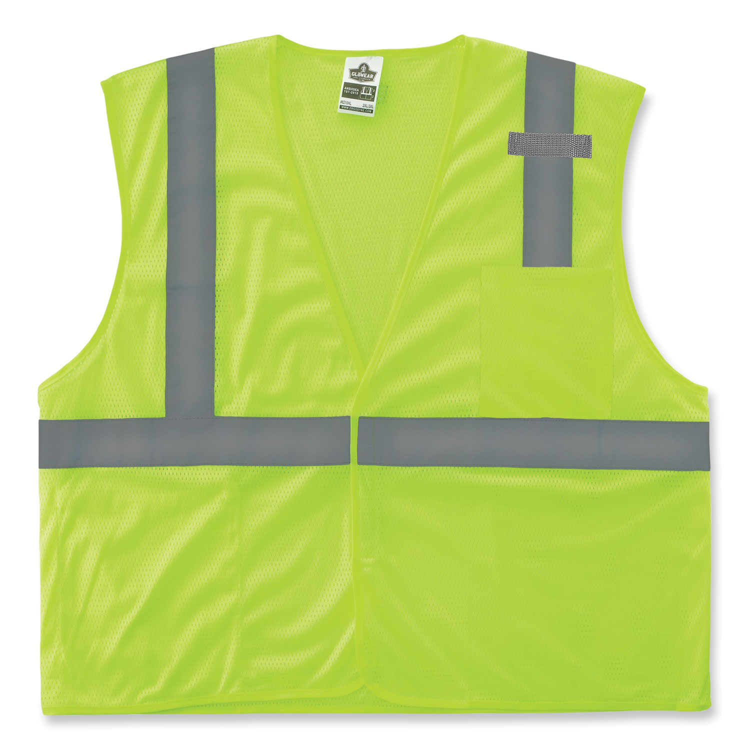 GloWear 8210HL Class 2 Economy Mesh Hook and Loop Vest, Polyester, Small/Medium, Lime