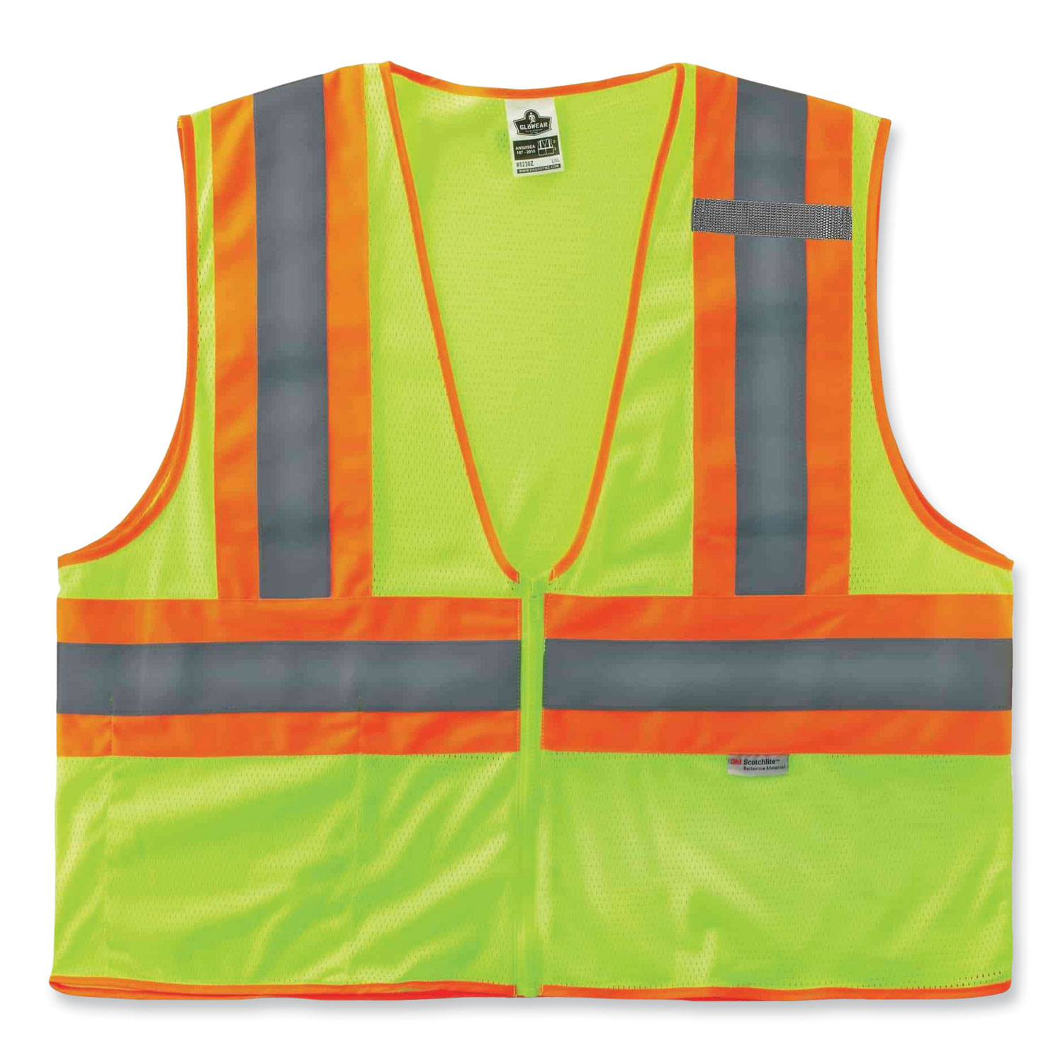 GloWear 8230Z Class 2 Two-Tone Mesh Zipper Vest, Polyester, Small/Medium, Lime