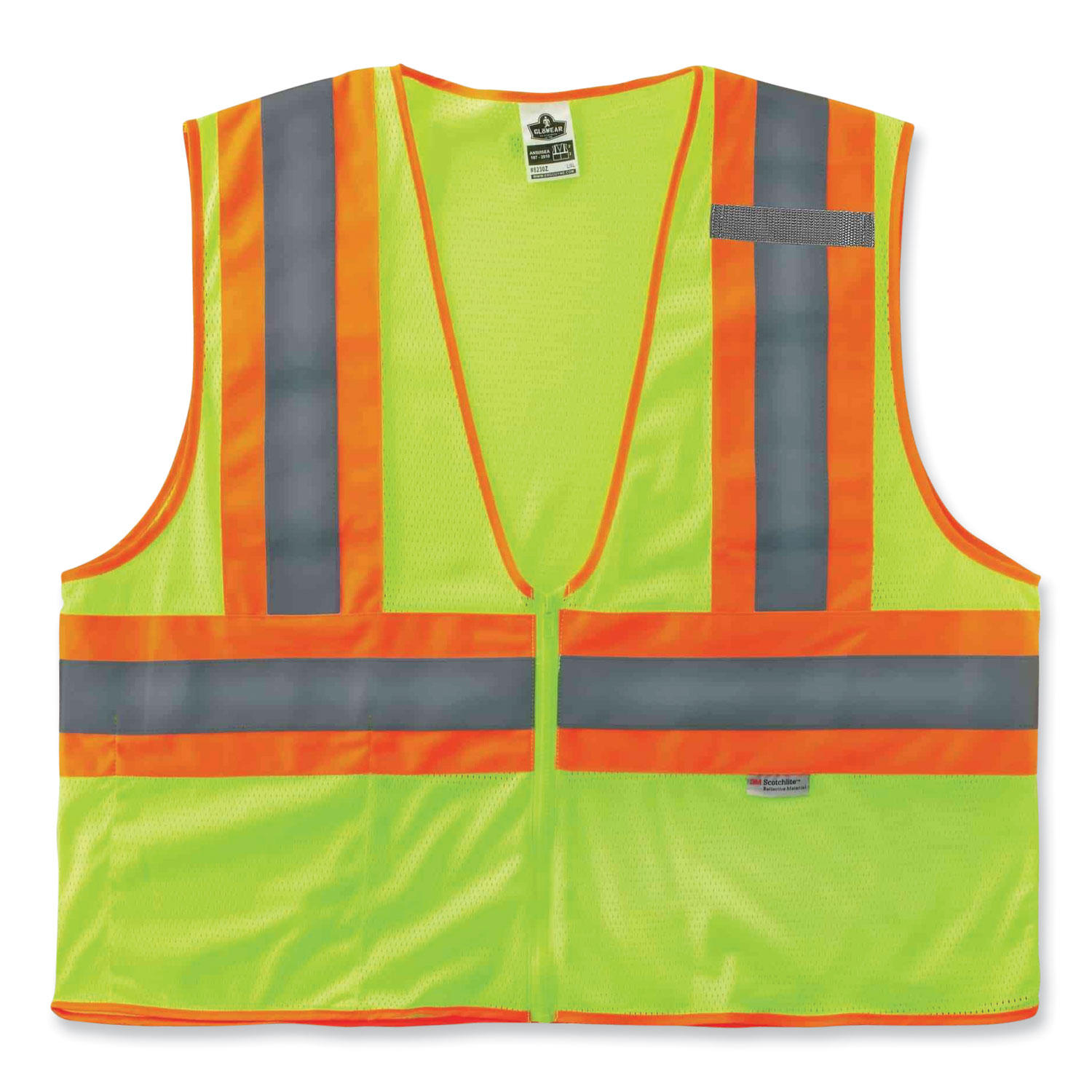 GloWear 8230Z Class 2 Two-Tone Mesh Zipper Vest, Polyester, Large/X-Large, Lime