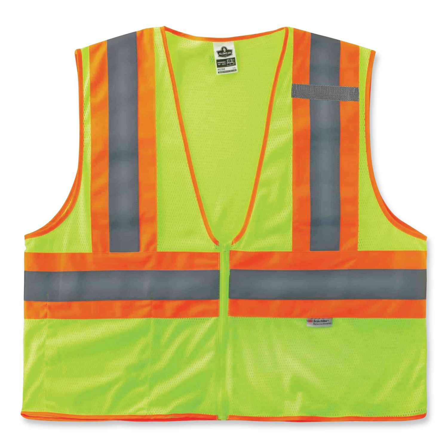 GloWear 8230Z Class 2 Two-Tone Mesh Zipper Vest, Polyester, 2X-Large/3X-Large, Lime