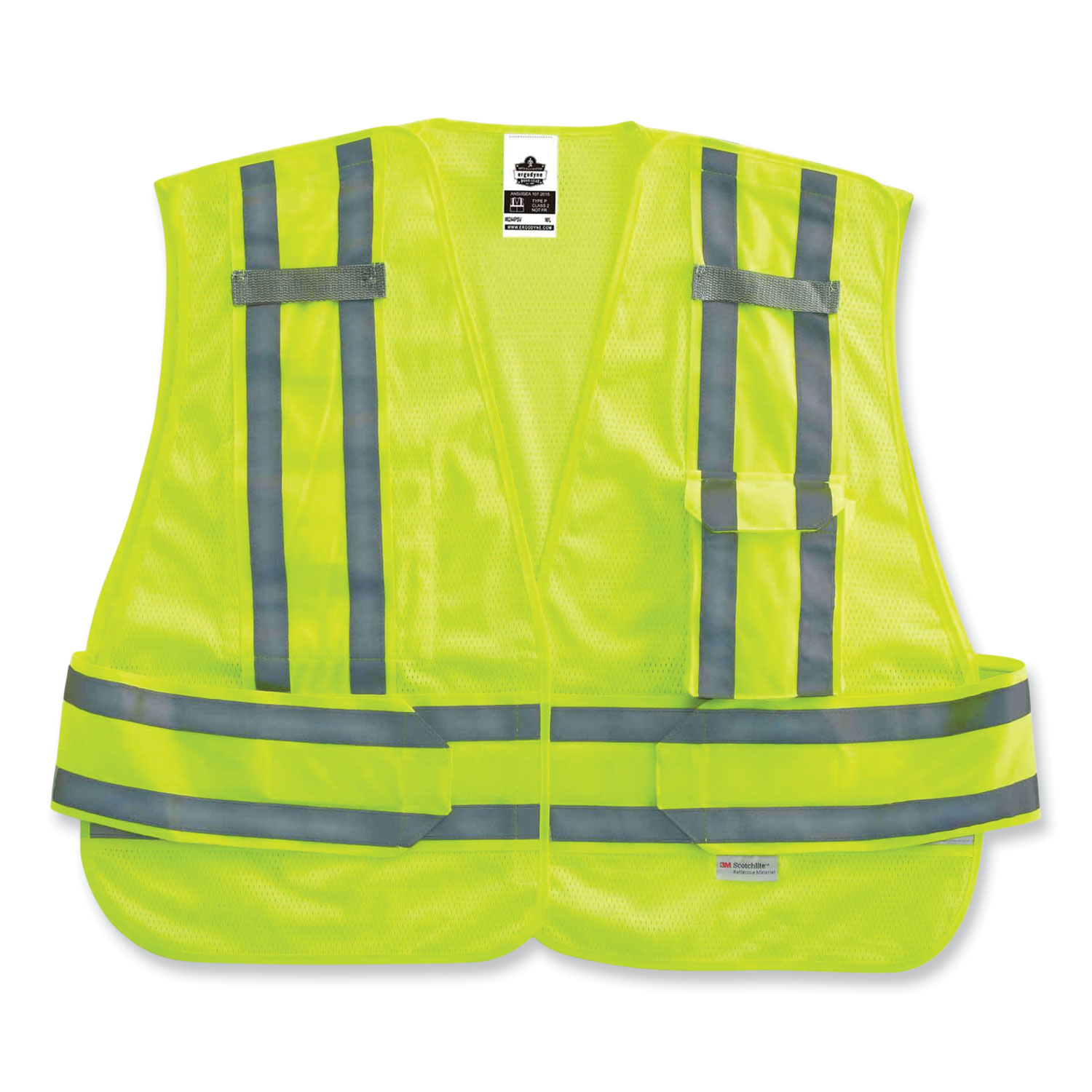 GloWear 8244PSV Class 2 Expandable Public Safety Hook and Loop Vest, Polyester, X-Large/2X-Large, Lime