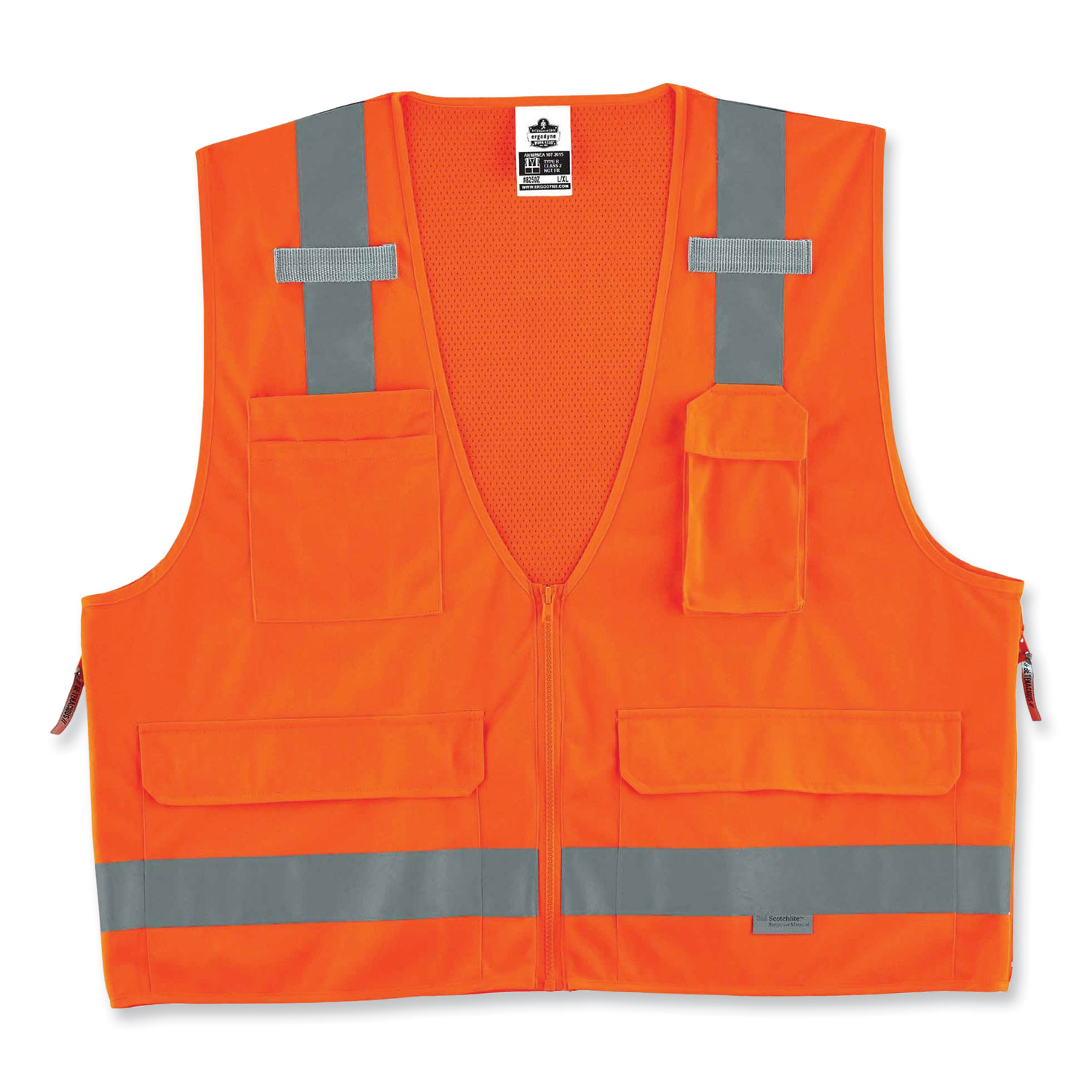 ergodyne® GloWear 8250Z Class 2 Surveyors Zipper Vest, Polyester, Large/X-Large, Orange