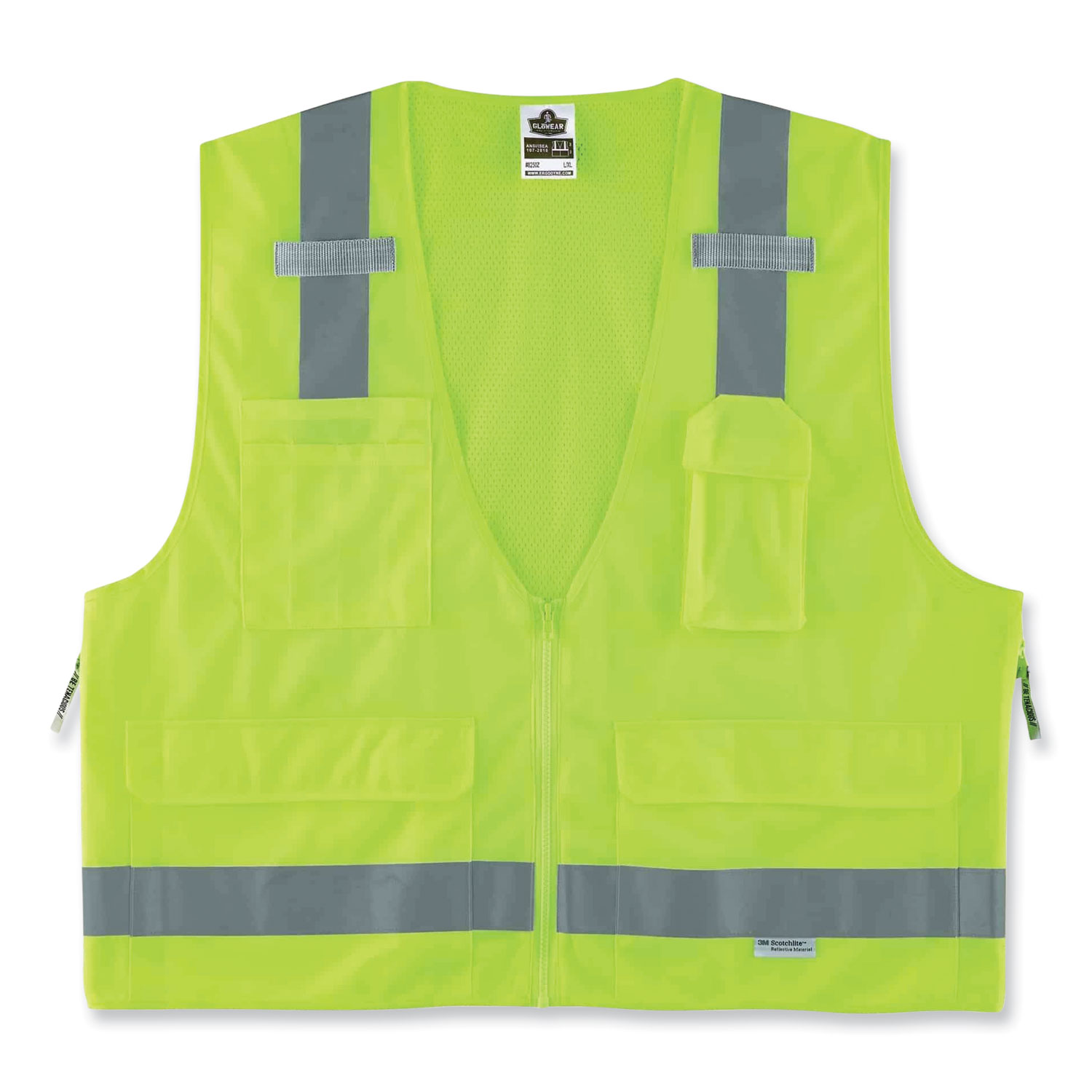 ergodyne® GloWear 8250Z Class 2 Surveyors Zipper Vest, Polyester, Small/Medium, Lime