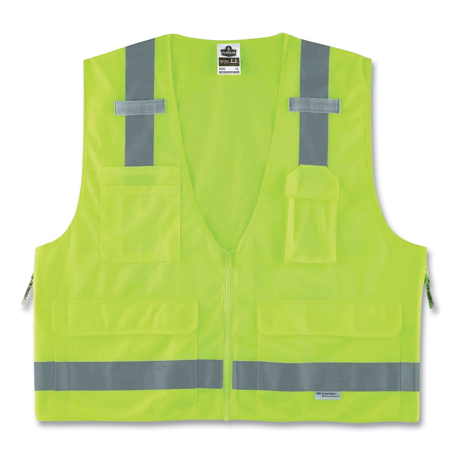 ergodyne® GloWear 8250Z Class 2 Surveyors Zipper Vest, Polyester, 2X-Large/3X-Large, Lime