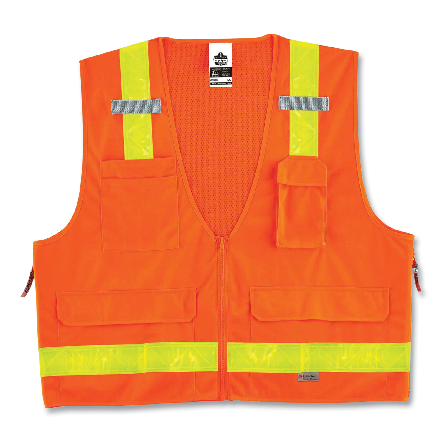 ergodyne® GloWear 8250ZHG Class 2 Hi-Gloss Surveyors Zipper Vest, Polyester, Small/Medium, Orange