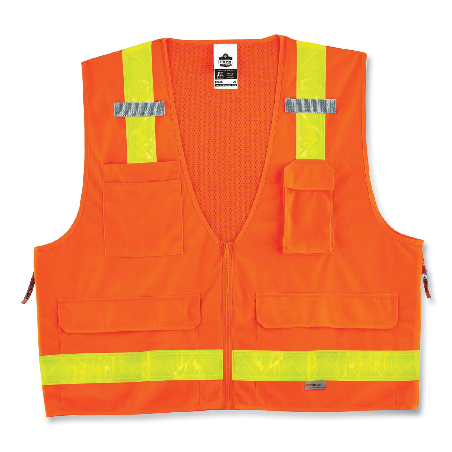 ergodyne® GloWear 8250ZHG Class 2 Hi-Gloss Surveyors Zipper Vest, Polyester, 2X-Large/3X-Large, Orange