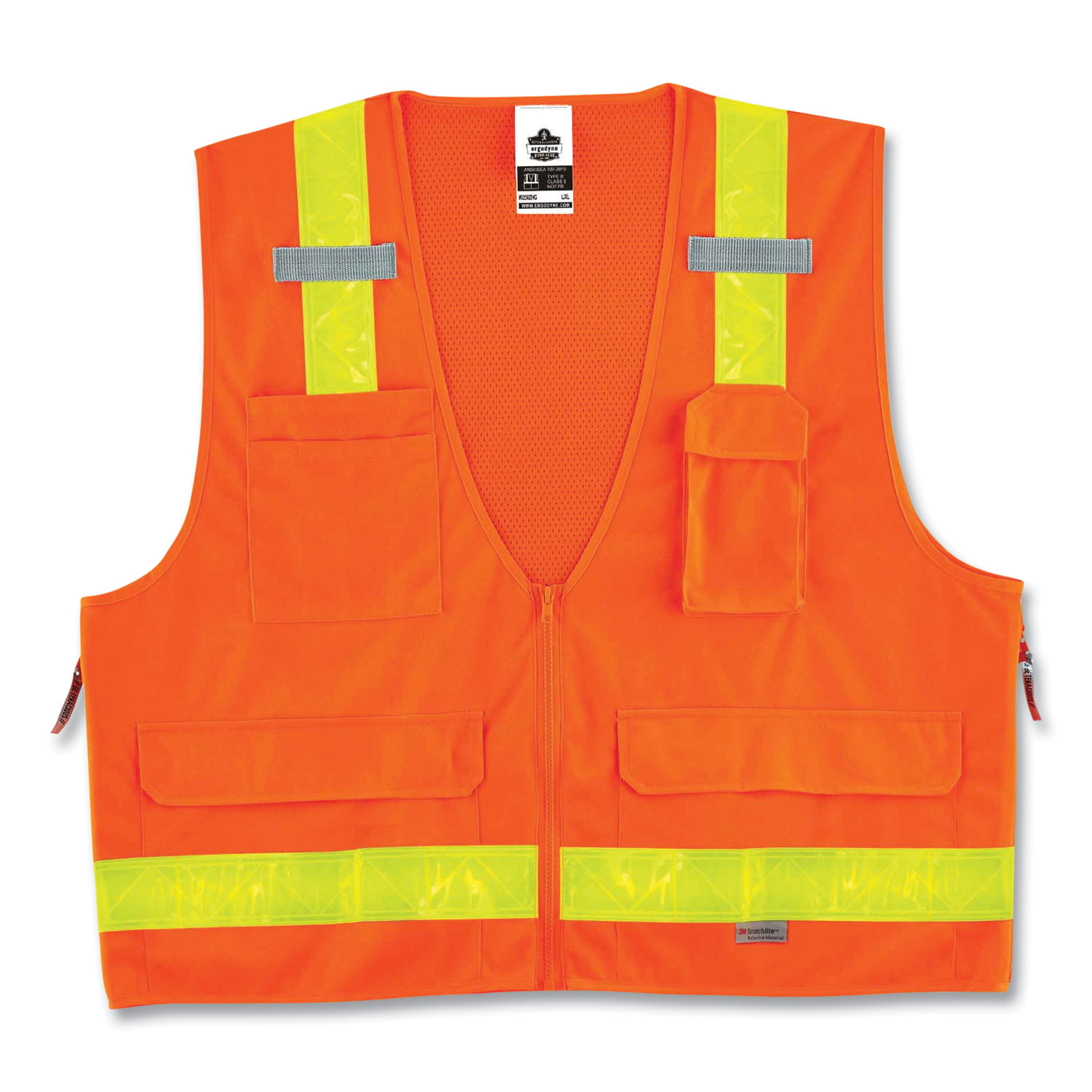 ergodyne® GloWear 8250ZHG Class 2 Hi-Gloss Surveyors Zipper Vest, Polyester, 4X-Large/5X-Large, Orange