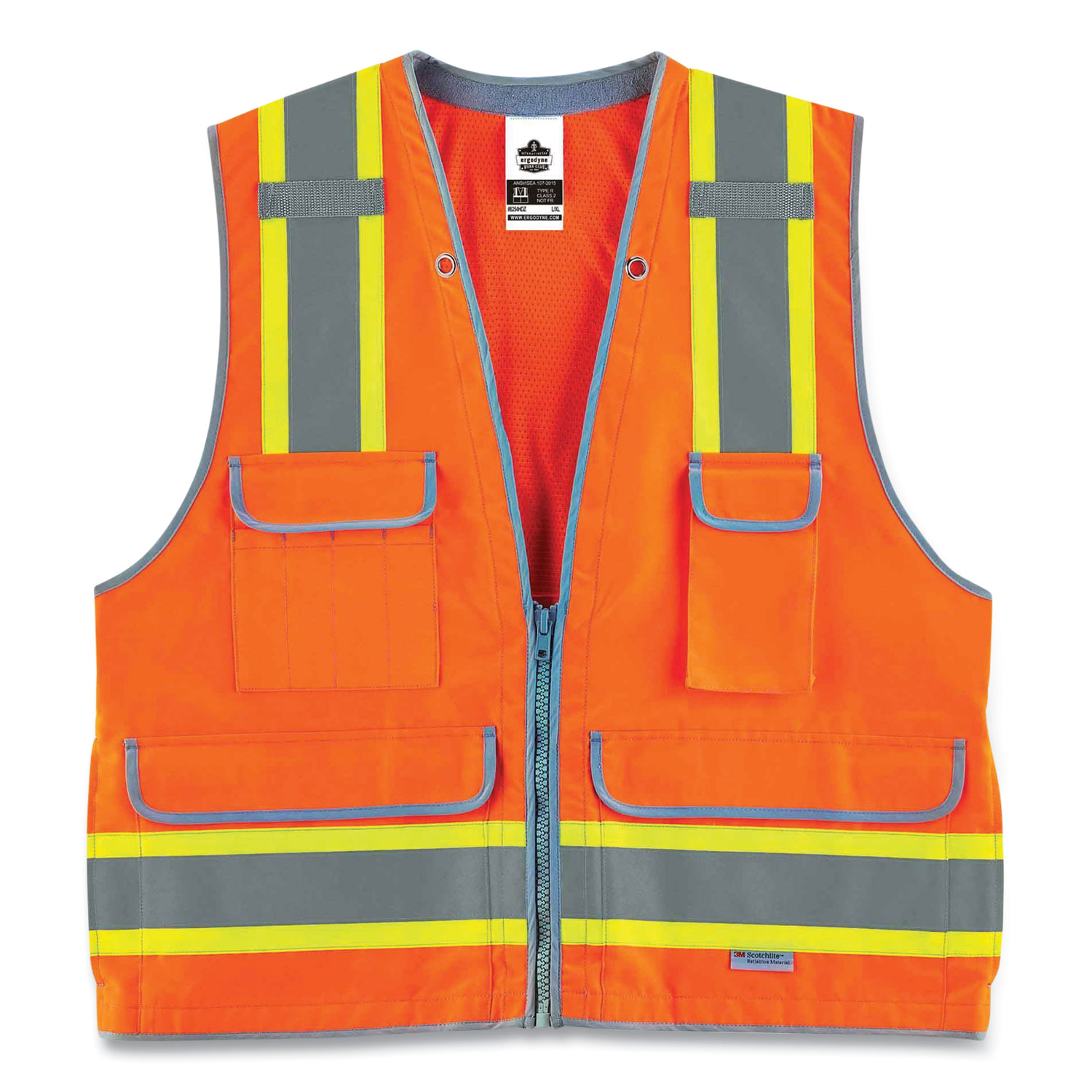 ergodyne® GloWear 8254HDZ Class 2 Heavy-Duty Surveyors Zipper Vest, Polyester, Small/Medium, Orange