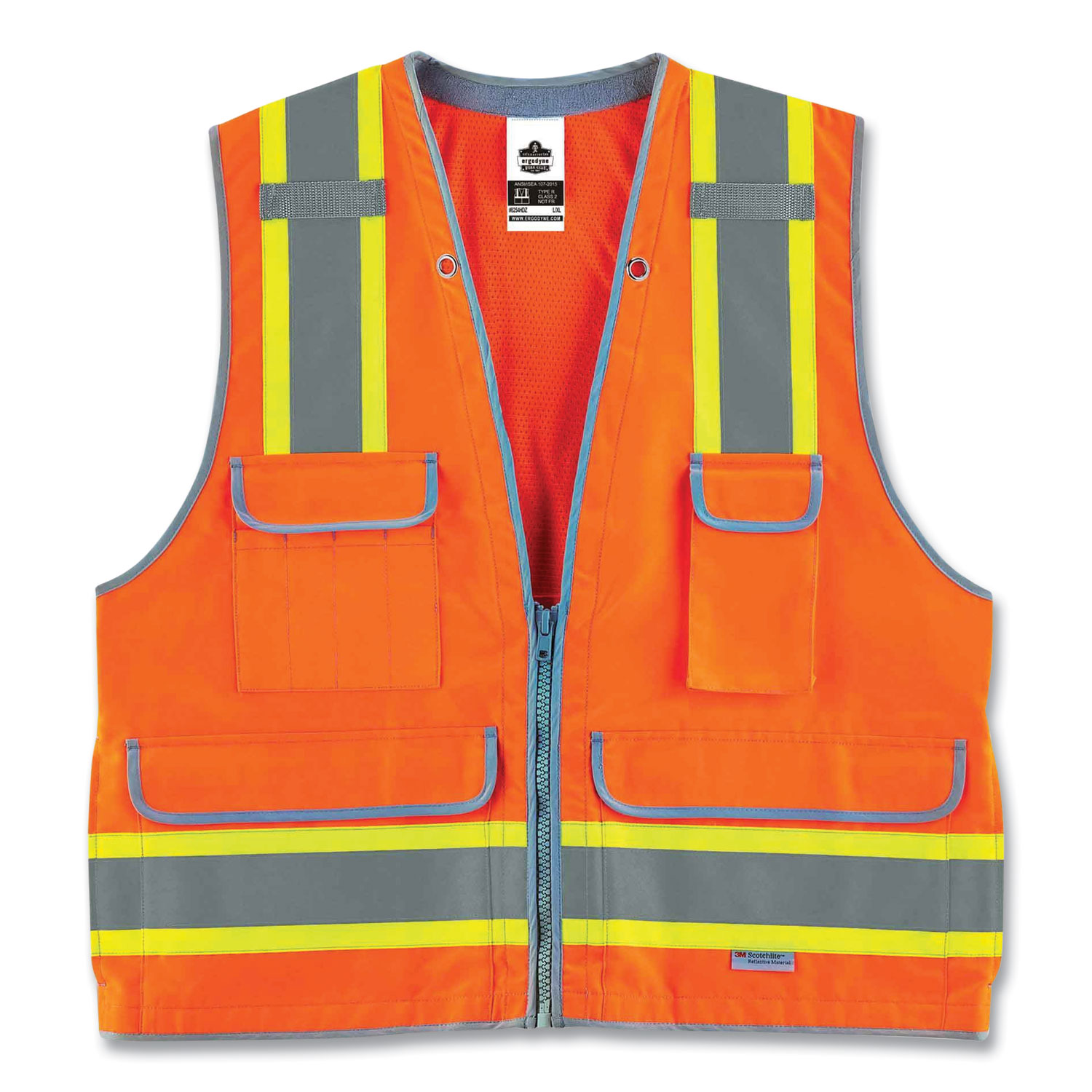 ergodyne® GloWear 8254HDZ Class 2 Heavy-Duty Surveyors Zipper Vest, Polyester, Large/X-Large, Orange