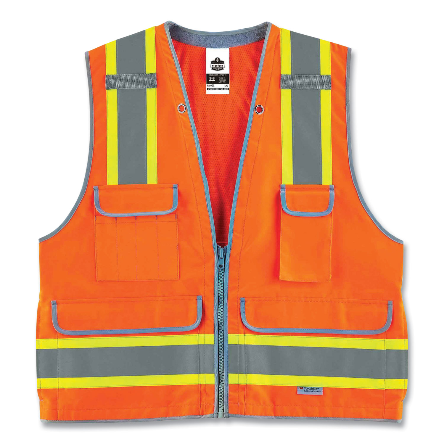 3M Scotchlite Safety Vest with Pockets and Zipper, Class 2, Size L