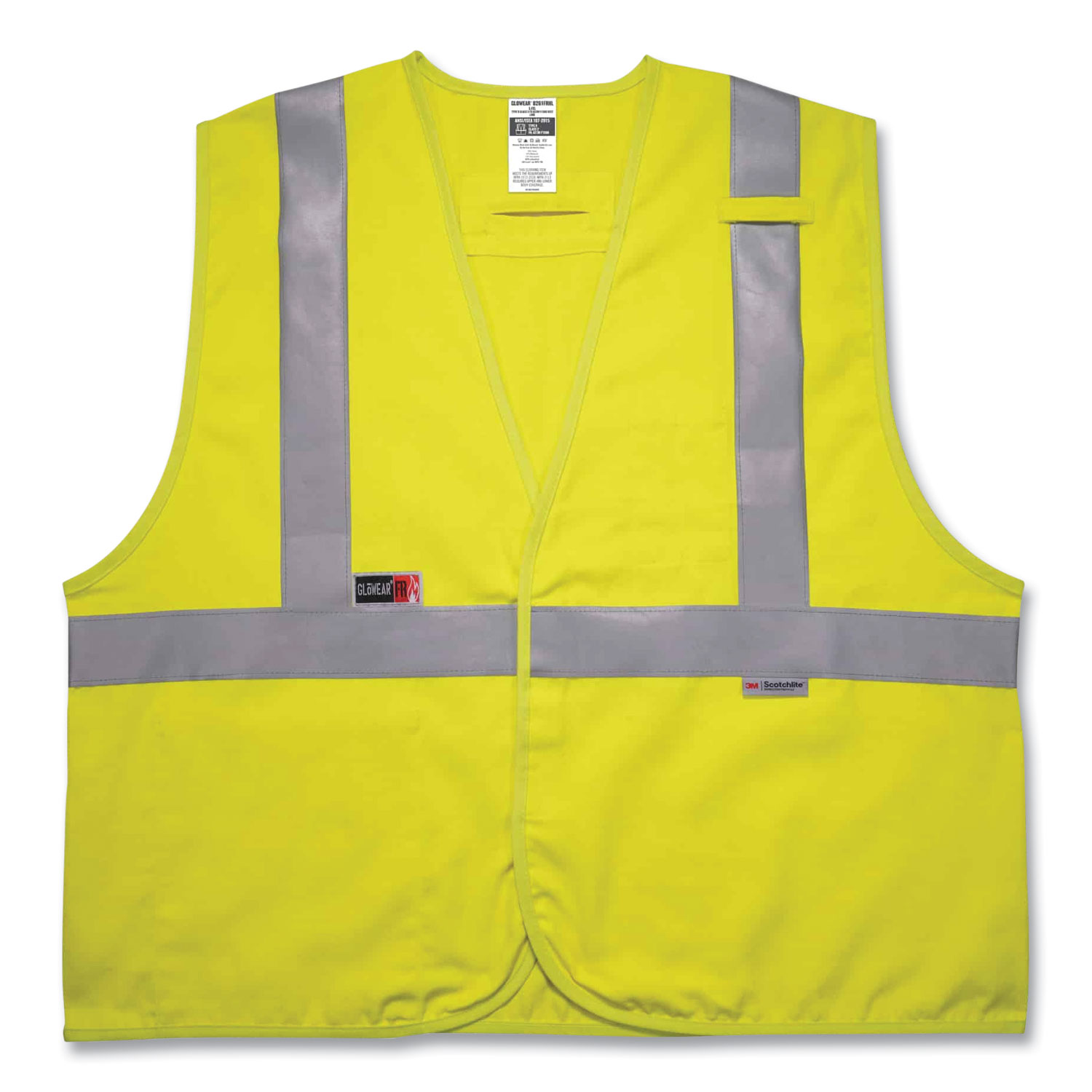 ergodyne® GloWear 8261FRHL Class 2 Dual Compliant FR Hook and Loop Safety Vest, 4X-Large/5X-Large, Lime