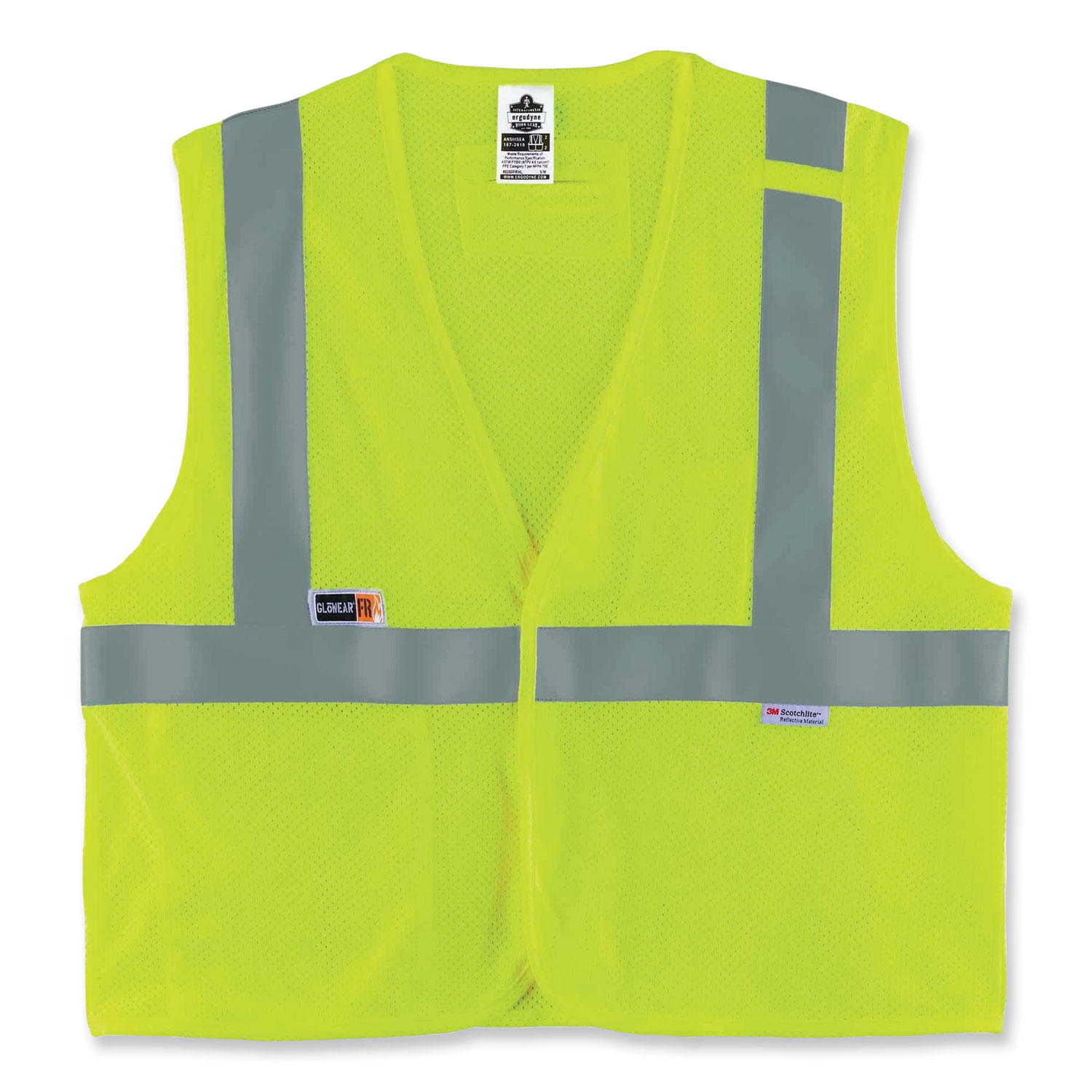 ergodyne® GloWear 8260FRHL Class 2 FR Safety Hook and Loop Vest, Modacrylic/Kevlar, Small/Medium, Lime