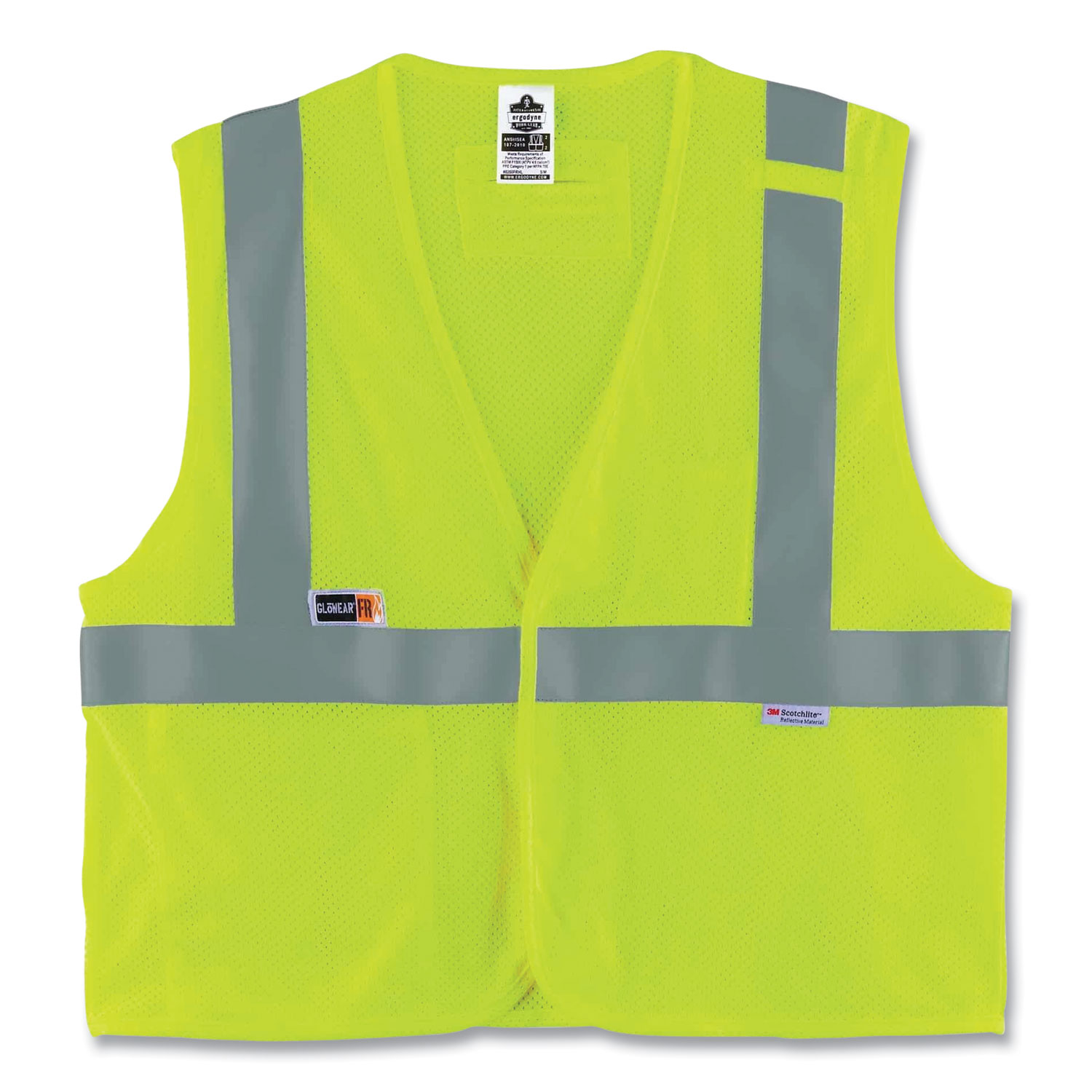 GloWear 8260FRHL Class 2 FR Safety Hook and Loop Vest, Modacrylic/Kevlar, 4X-Large/5X-Large, Lime