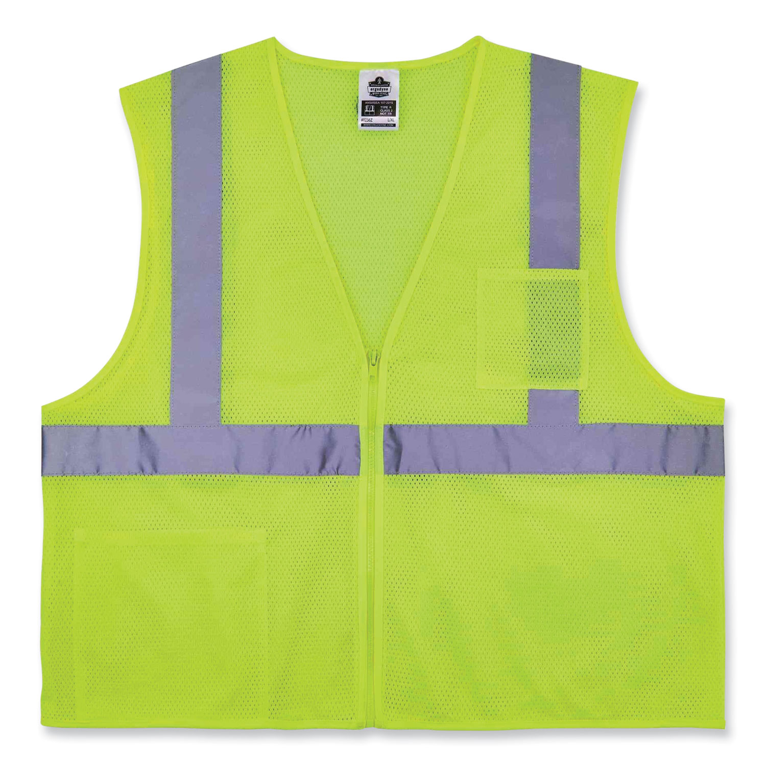 GloWear 8256Z Class 2 Self-Extinguishing Zipper Vest, Polyester, Small/Medium, Lime